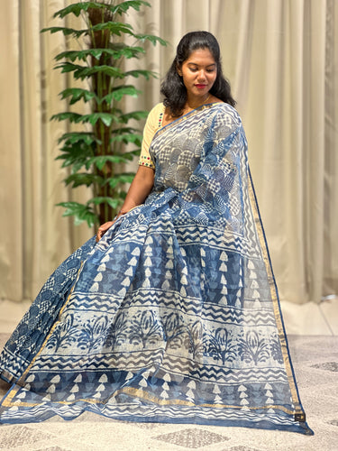 Screen Print With Zari Border Detailed Kota Saree | VFC493