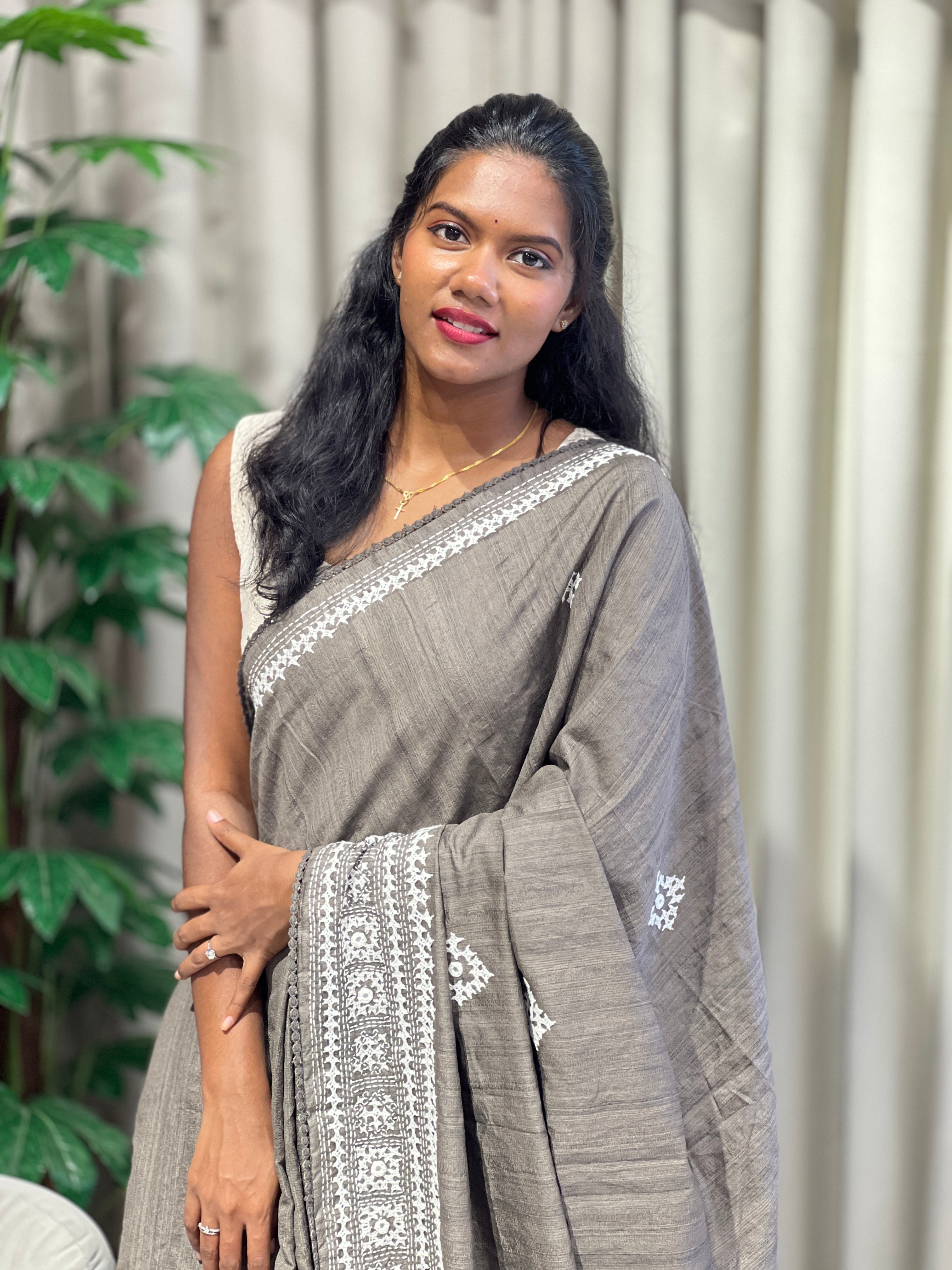 Kutch Work Detailed Semi Tussar Saree | BLD2116