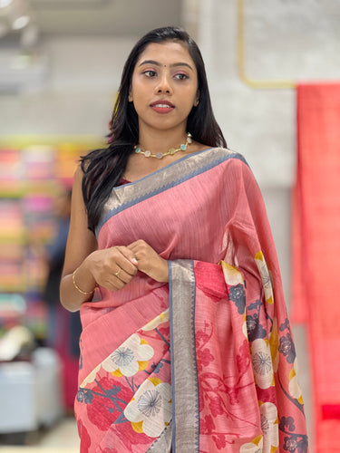 Floral Digital Printed Tussar Finish Saree | NLM183