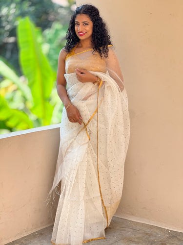 Metal Petal Weaved Organza Saree | UA107