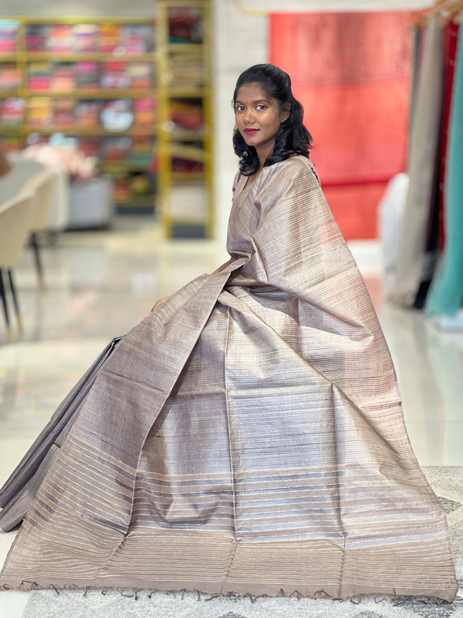 Stripe Patterned Noil Tussar Saree | MNH425