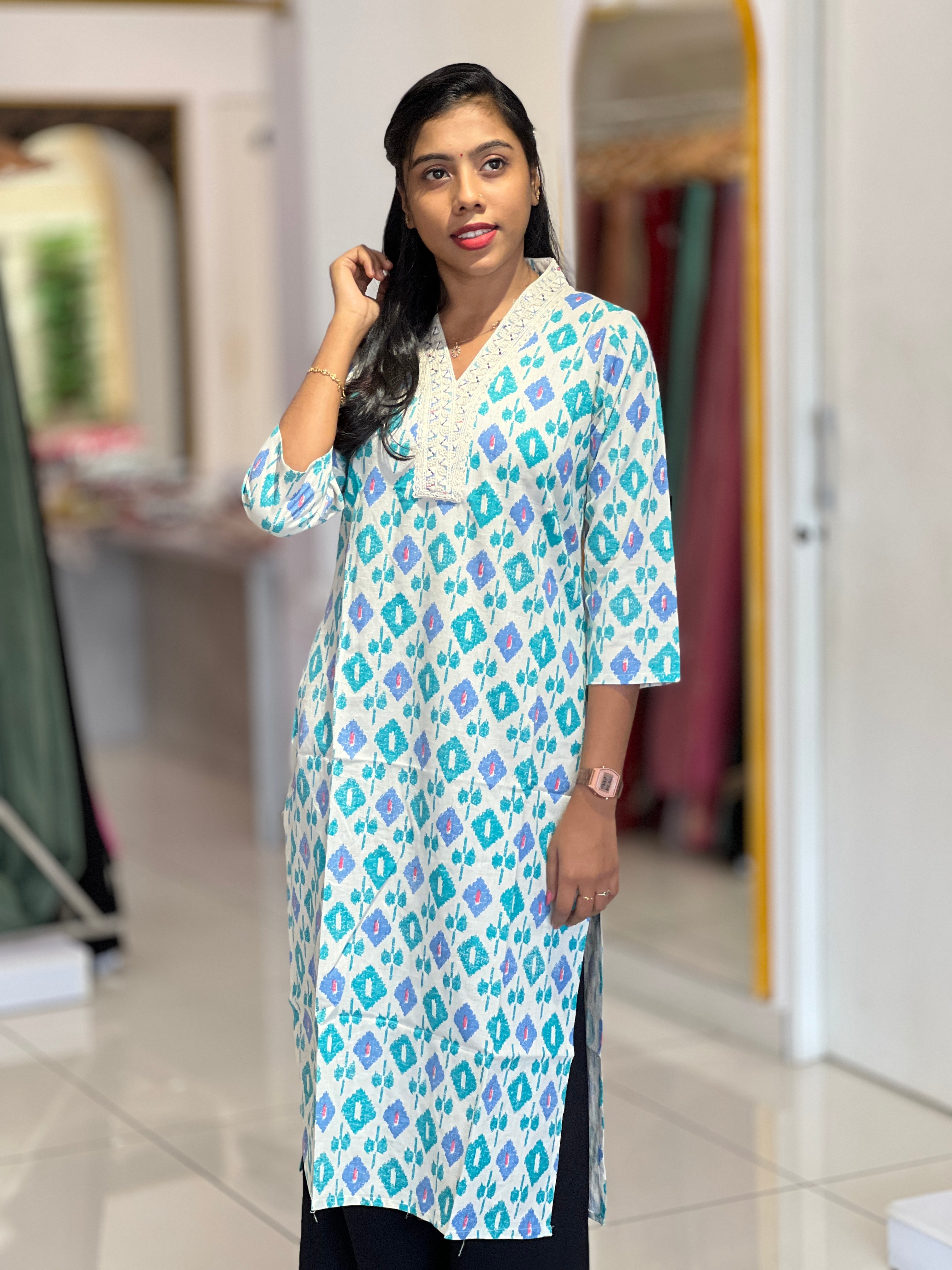 Ikat Inspired Design Flex Cotton Kurta | YOC105