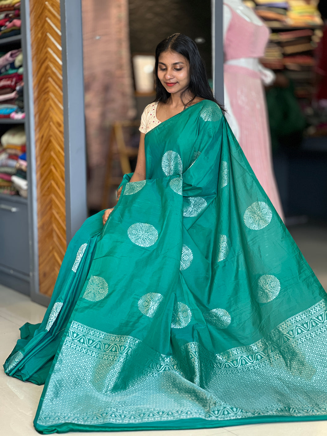 Polka Dotted Soft Silk Saree | AHR246