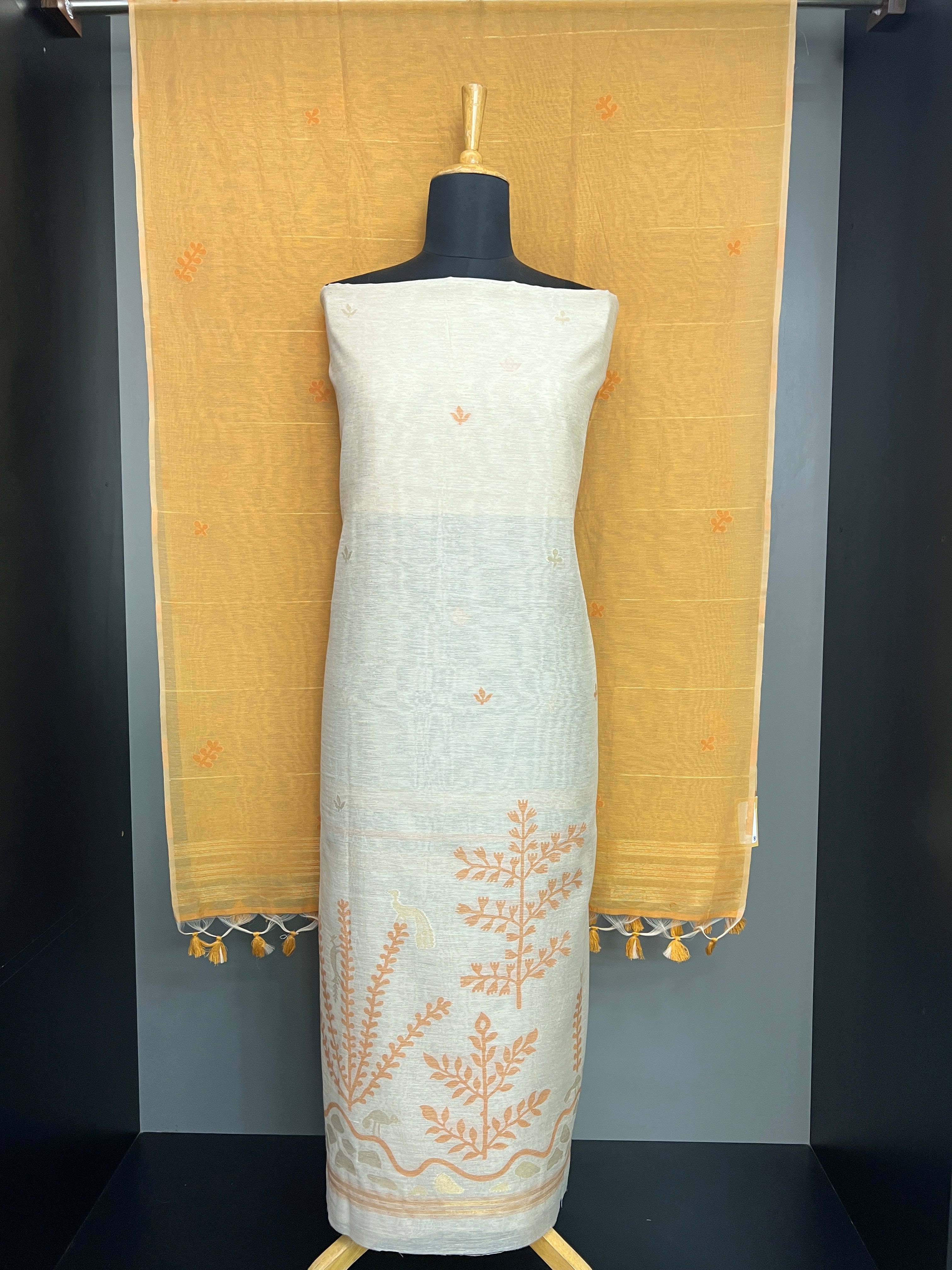 Jamdani Woven Chanderi-Linen Finish Unstitched Salwar Set | SSN470