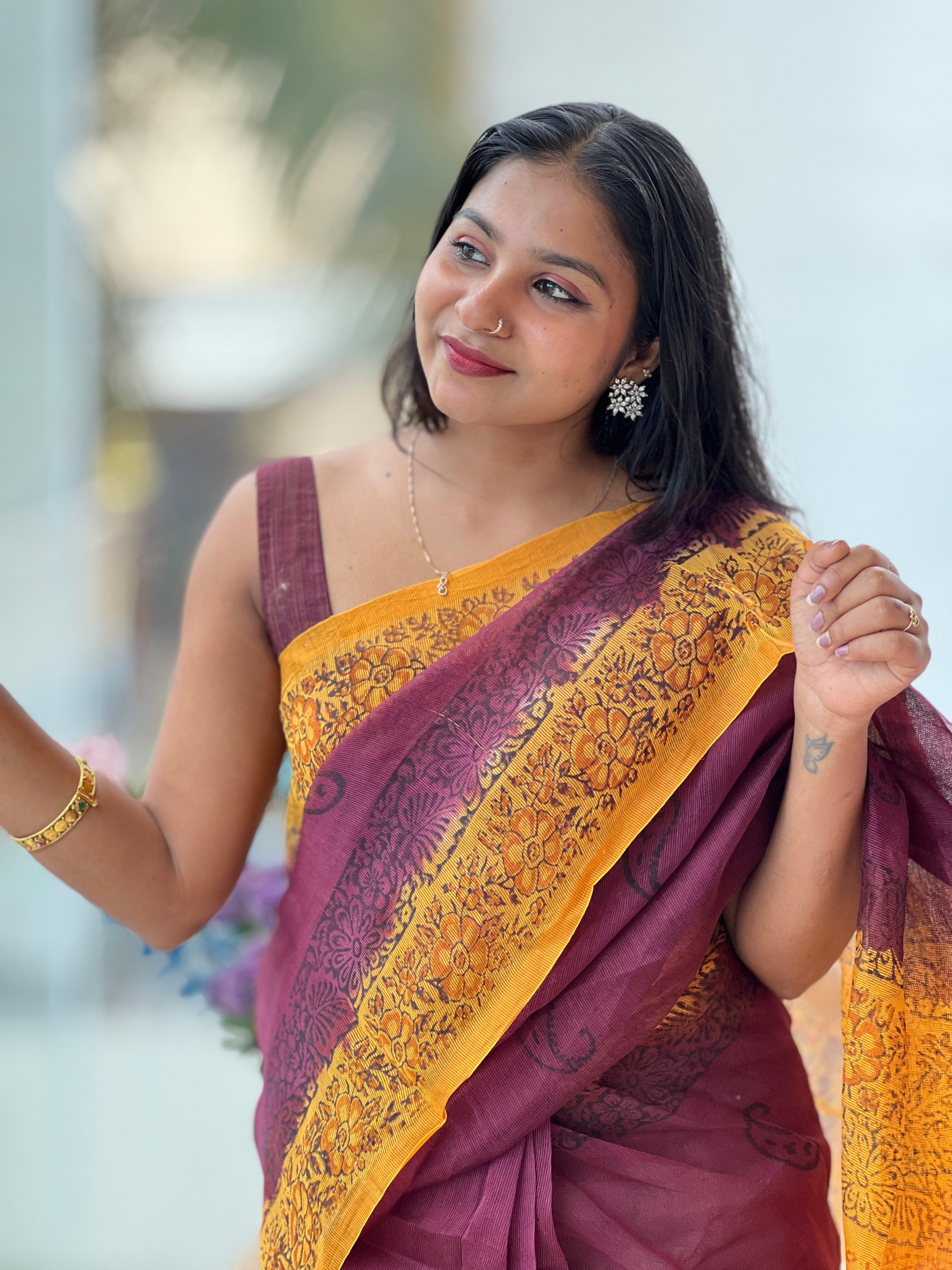 Hand Block Printed Supernet Kota Saree | SF1319