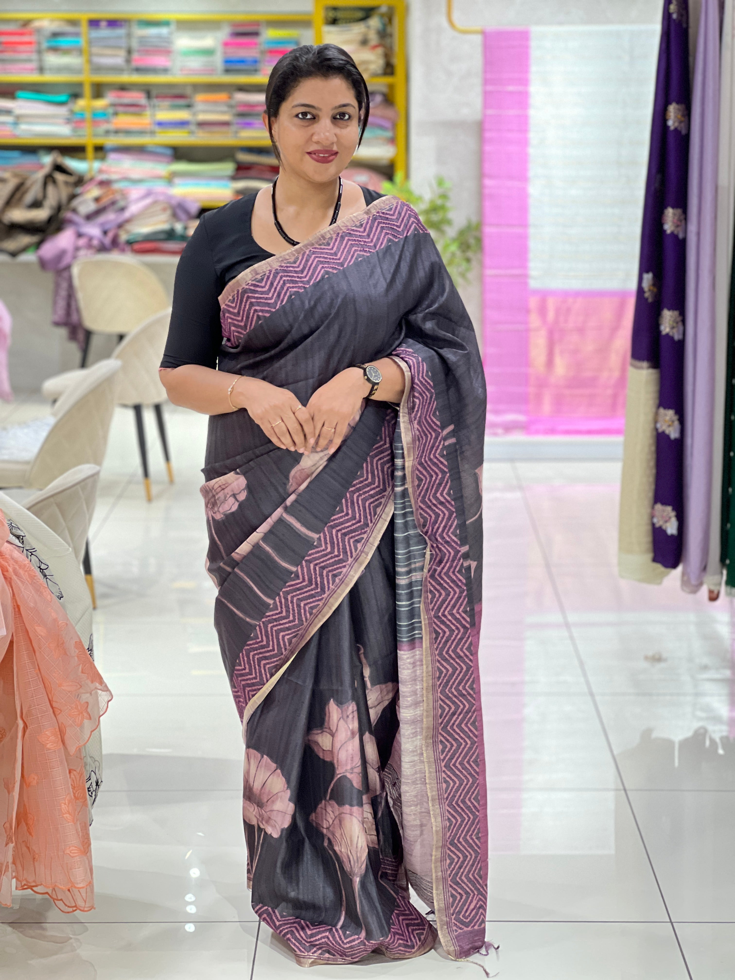 Floral Printed Semi Tussar Saree | SSN292