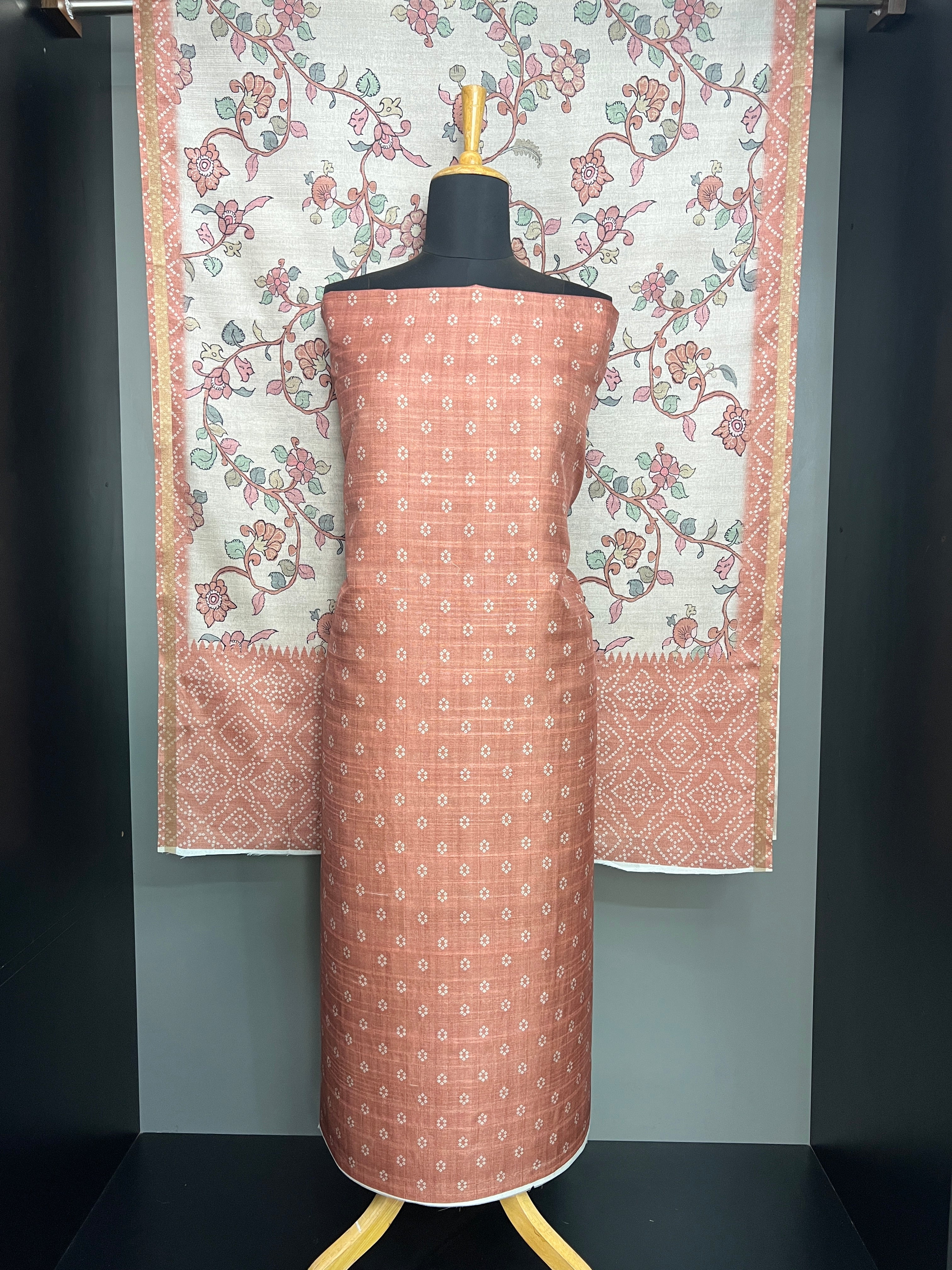 Floral Printed Semi Tussar Salwar Set (Without Bottom) | SSN472