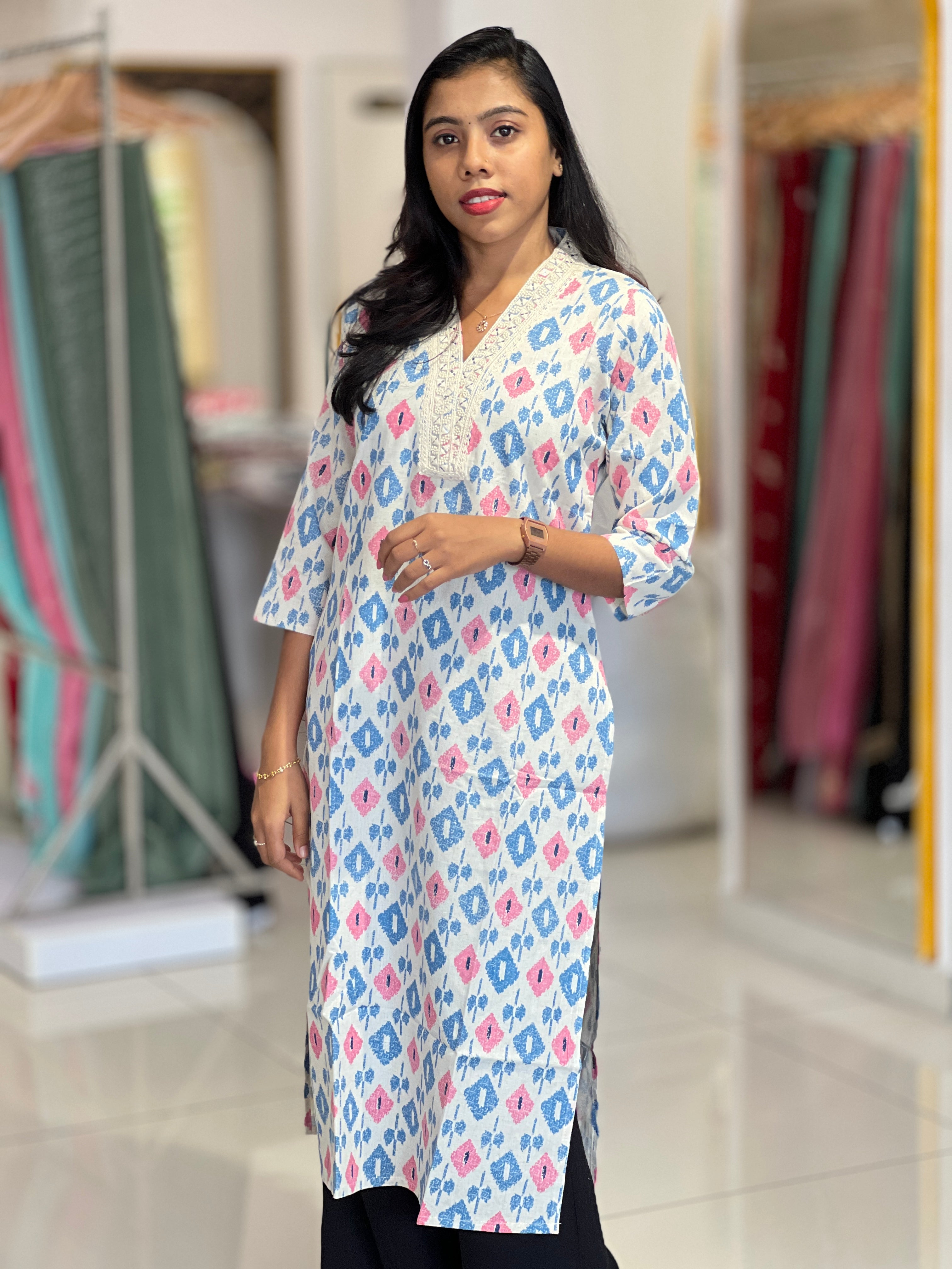 Ikat Inspired Design Flex Cotton Kurta | YOC106