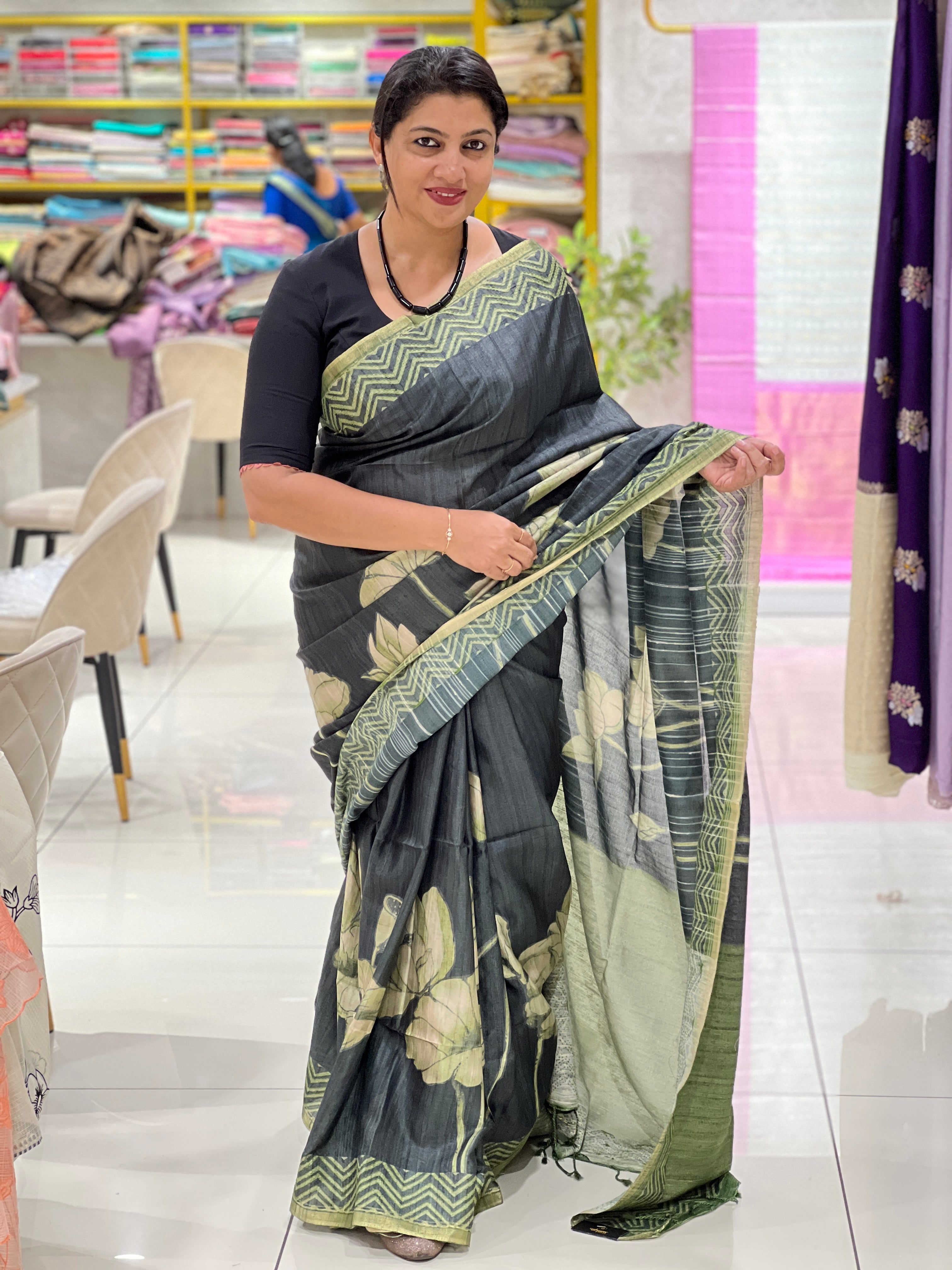 Floral Printed Semi Tussar Saree | SSN291