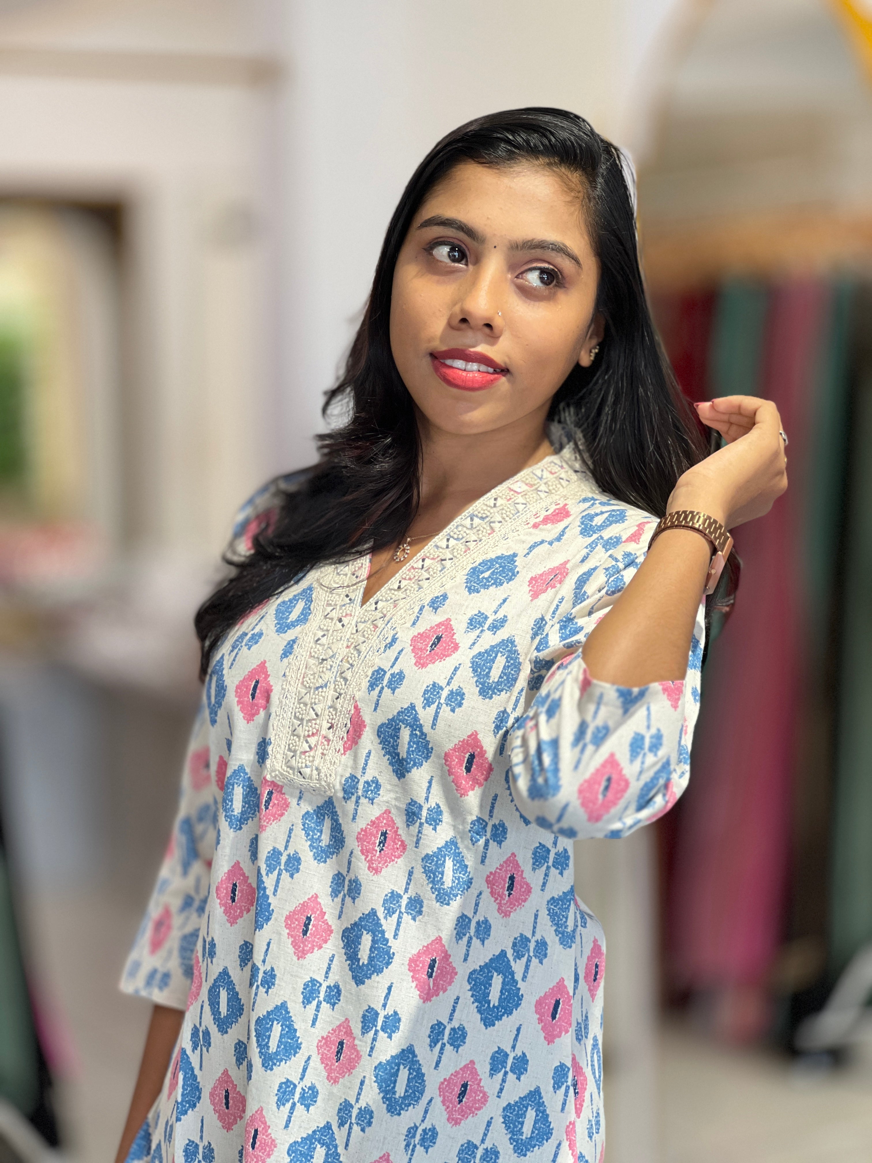 Ikat Inspired Design Flex Cotton Kurta | YOC106