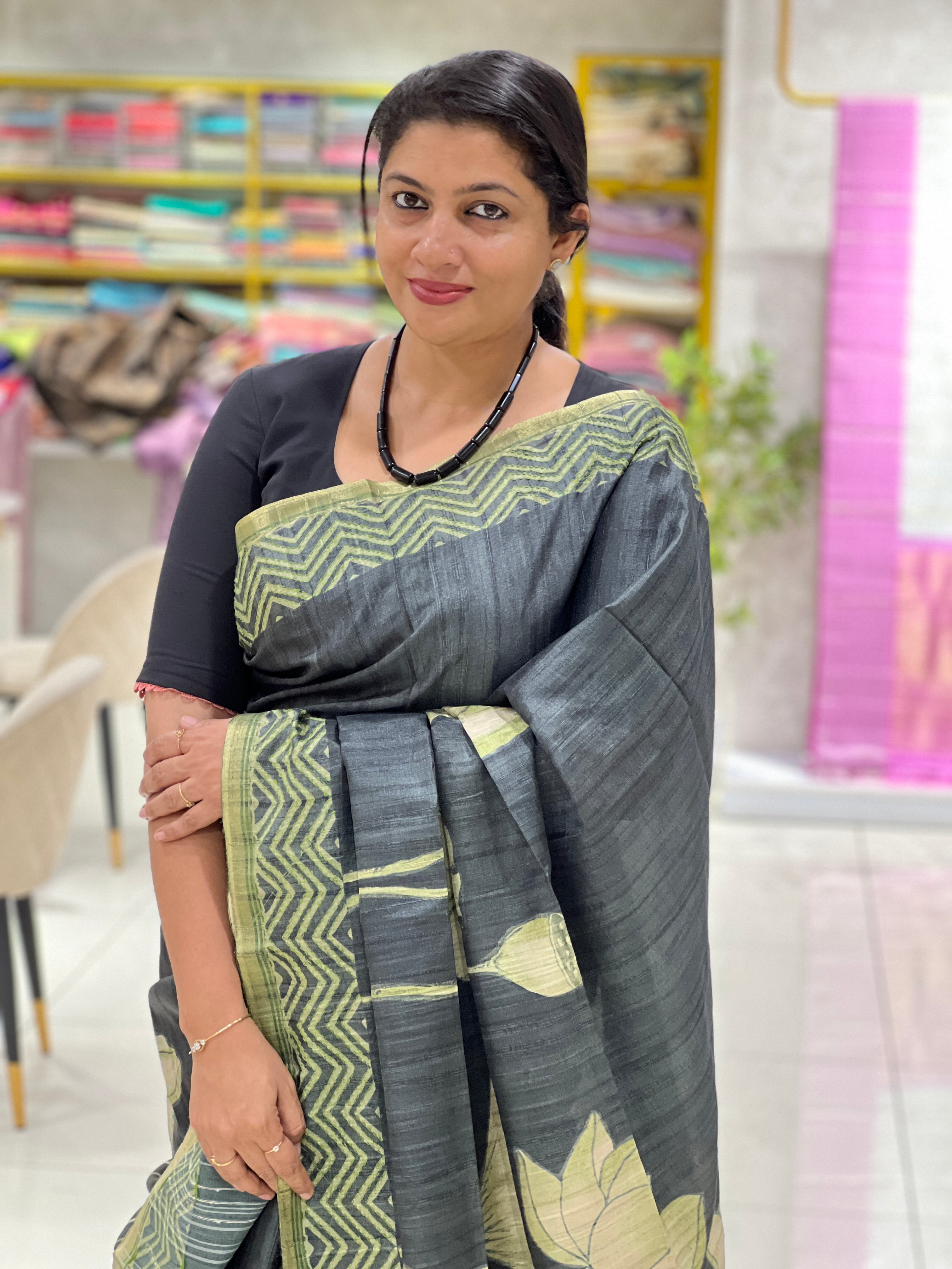 Floral Printed Semi Tussar Saree | SSN291