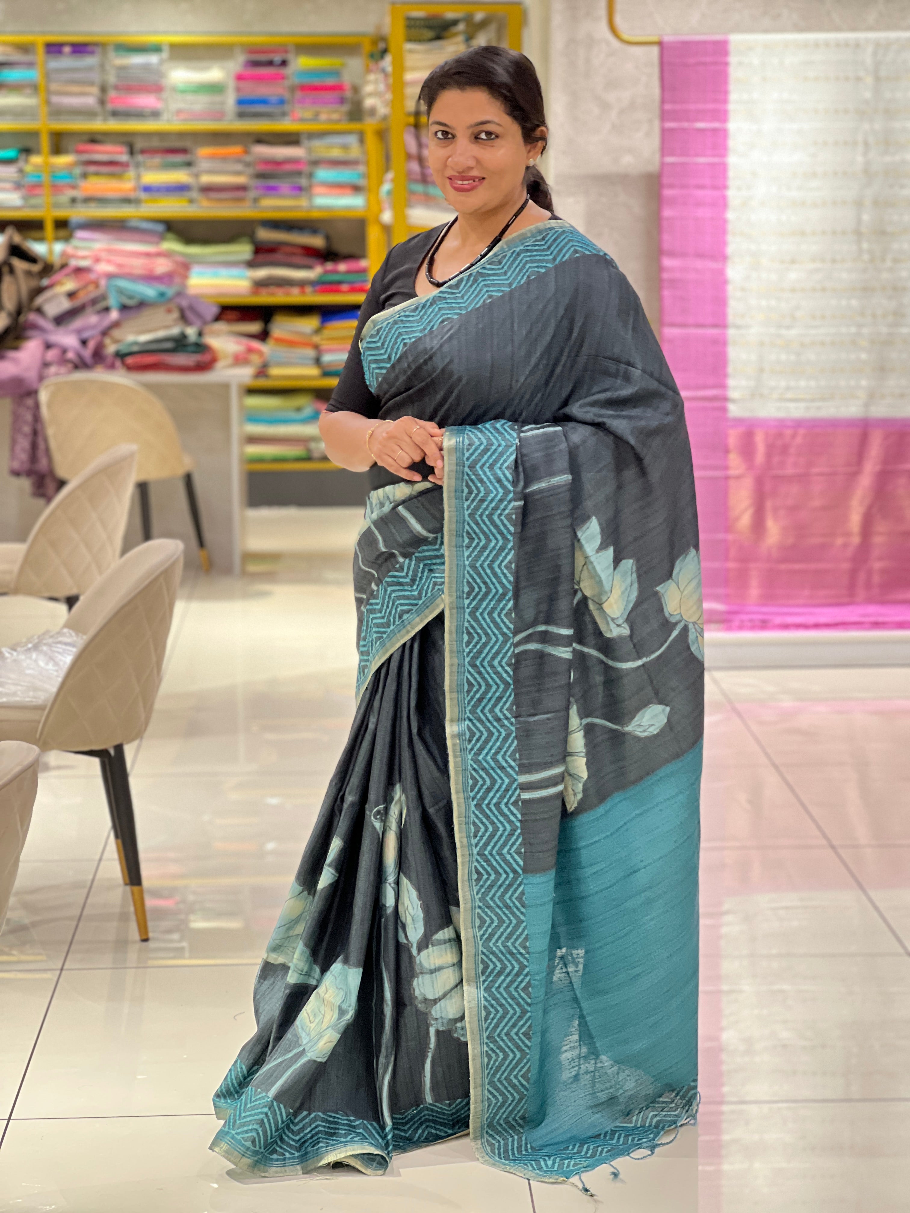 Floral Printed Semi Tussar Saree | SSN290