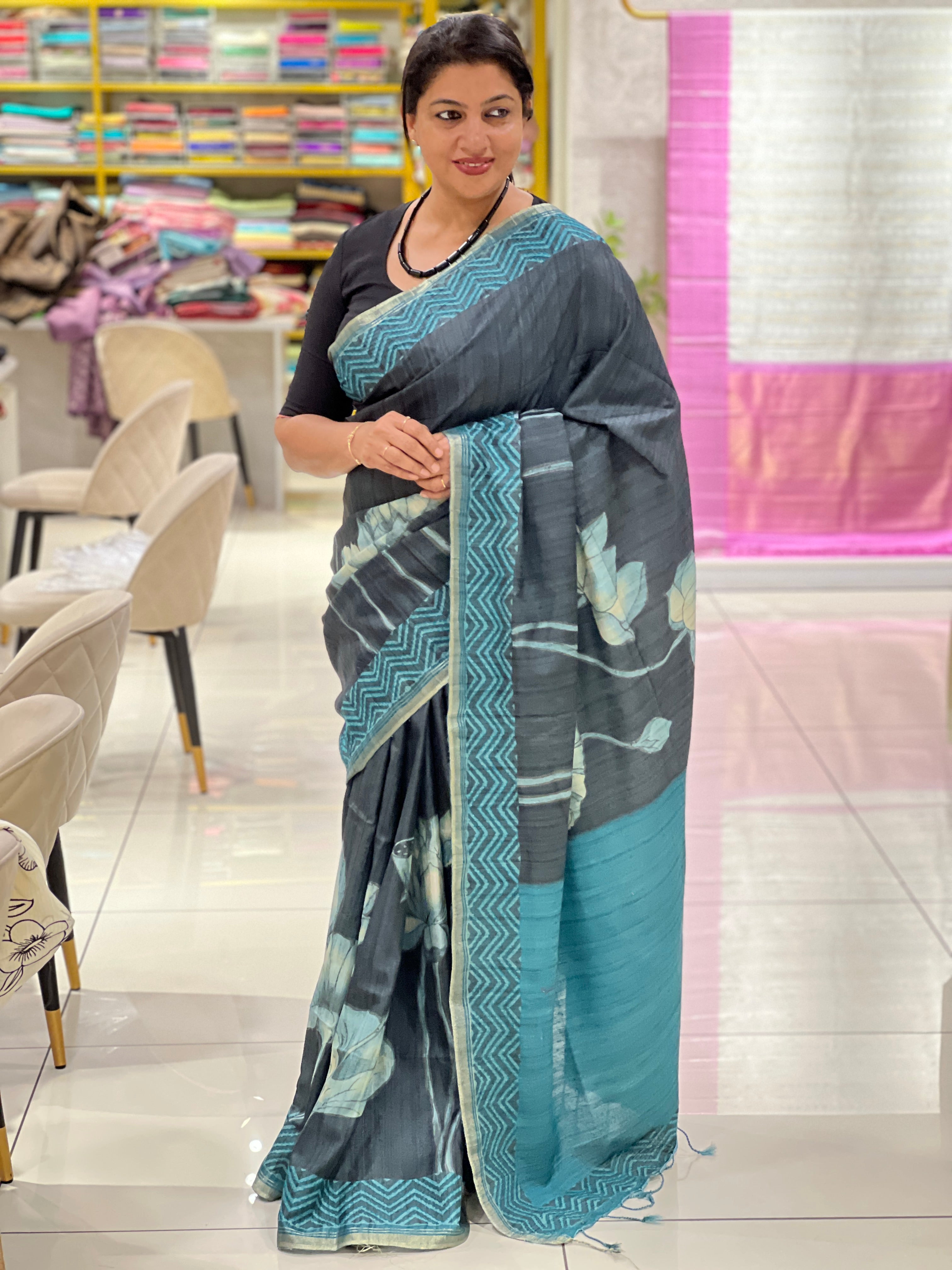 Floral Printed Semi Tussar Saree | SSN290