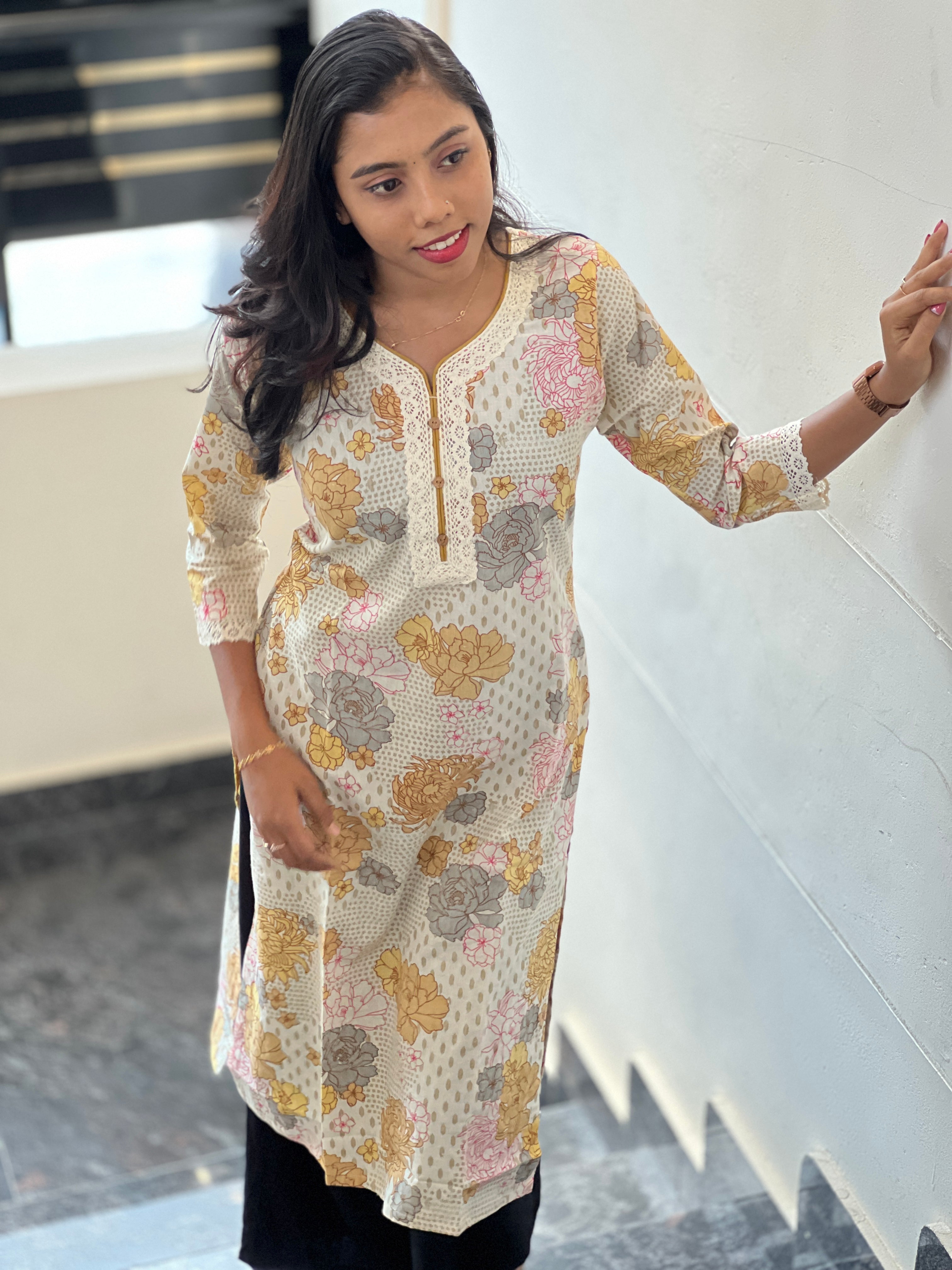 Floral Pattern Flex Cotton Kurta | YOC117