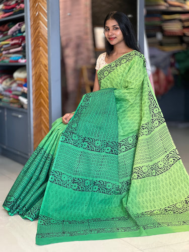 Block Printed Cotton Saree | AHR239