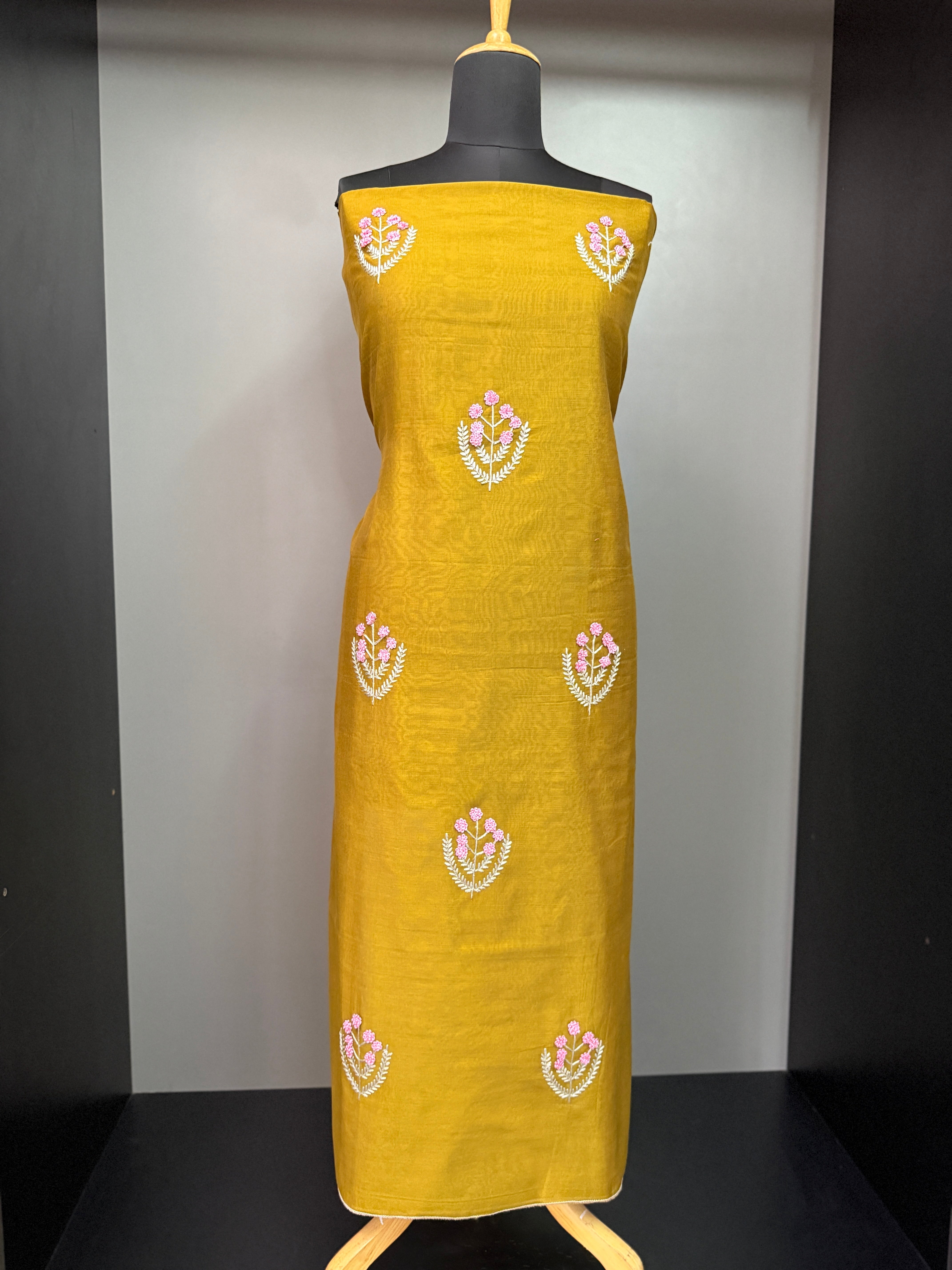 Floral Embroidery Patterned Chanderi Silk Kurta Material | DN327