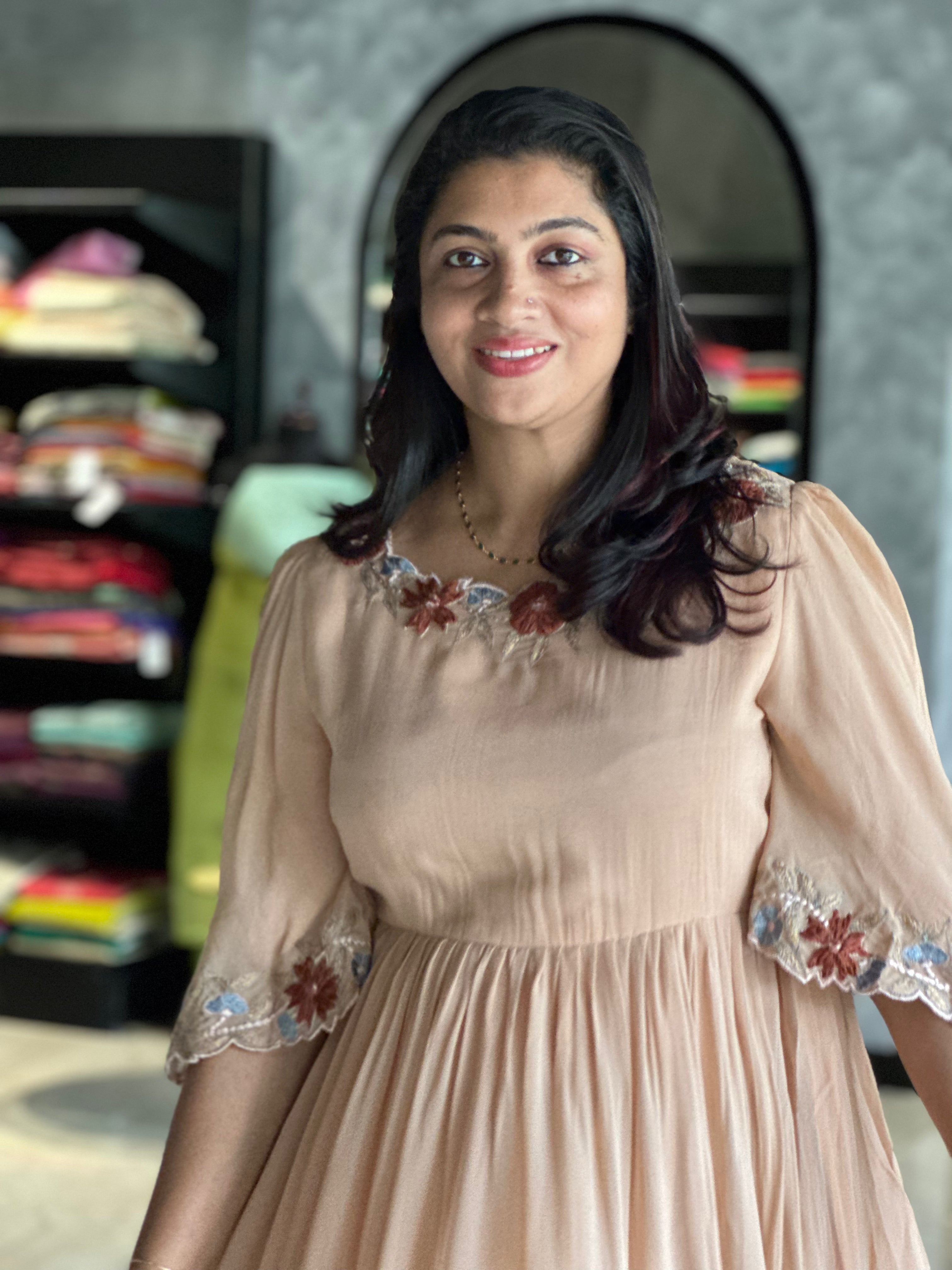 Floral Machine Yoke Embroidery Chiffon Kurta Material | DN603