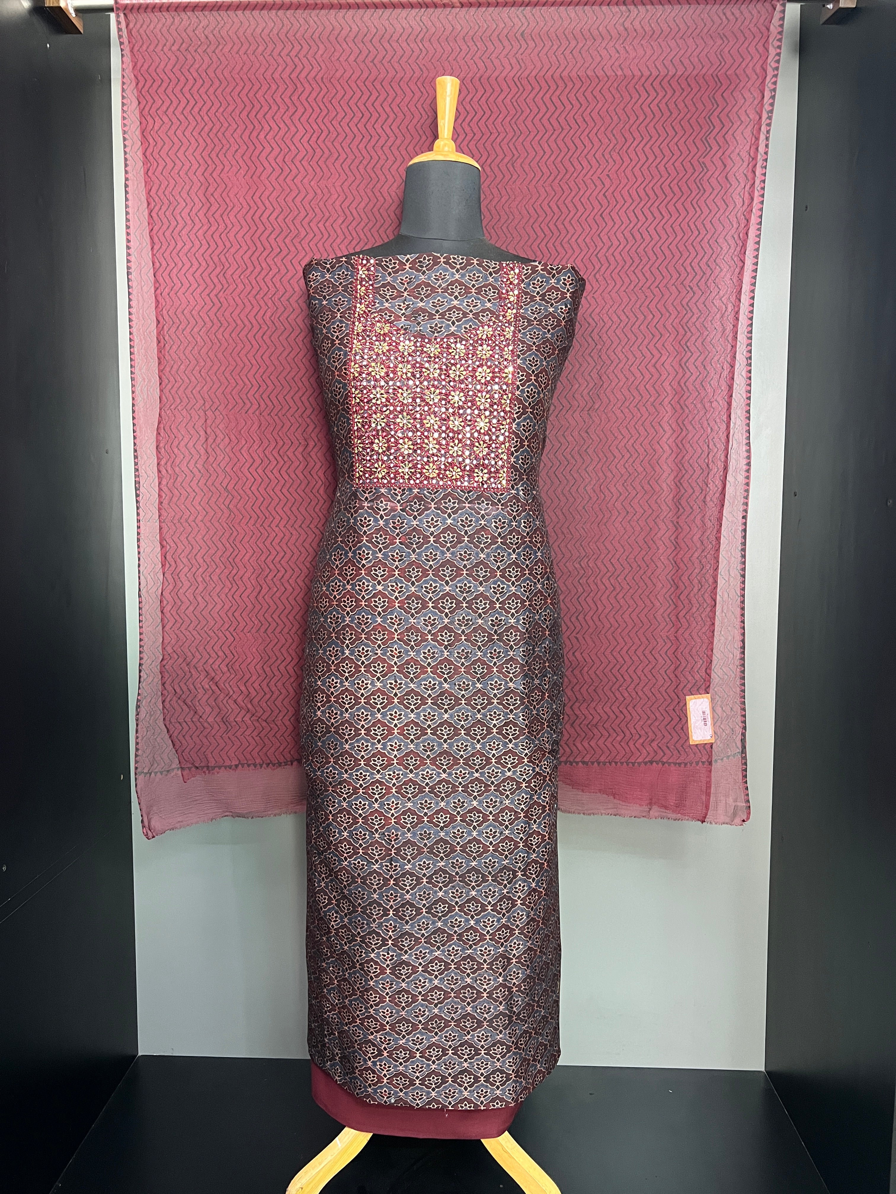 Ajrakh Printed Chanderi Salwar Set | JSC524