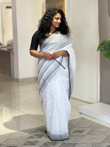 Hand Block Printed Voile Cotton Saree | VDA155