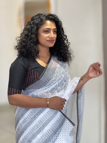 Hand Block Printed Voile Cotton Saree | VDA155
