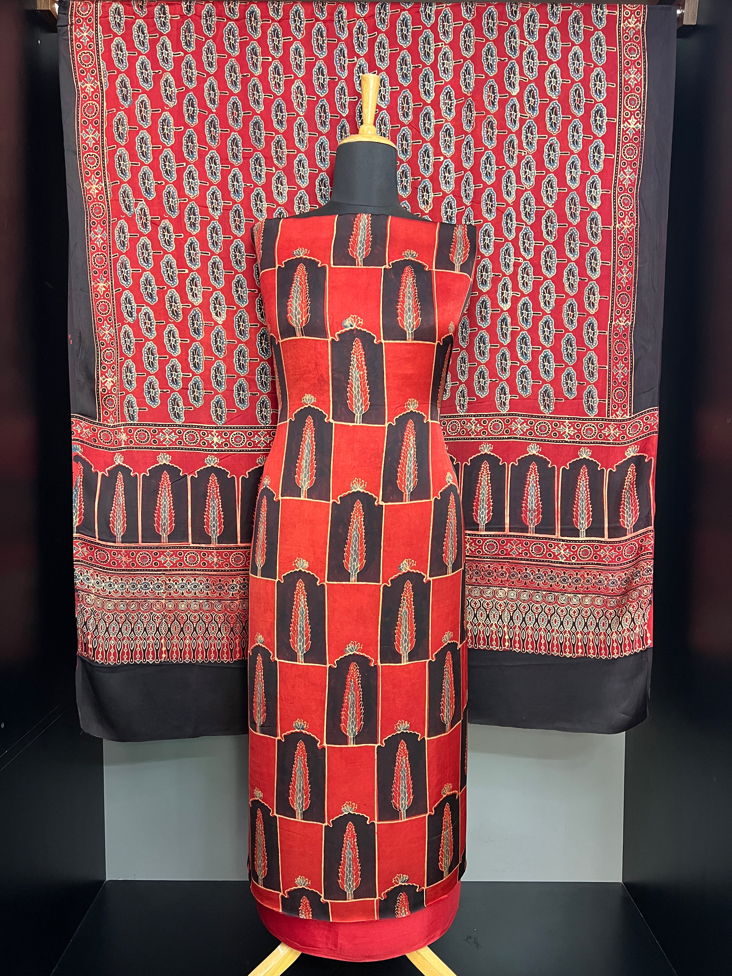 Ajark Inspired Print Pattern Semi Modal Unstitched Salwar Set | JT206