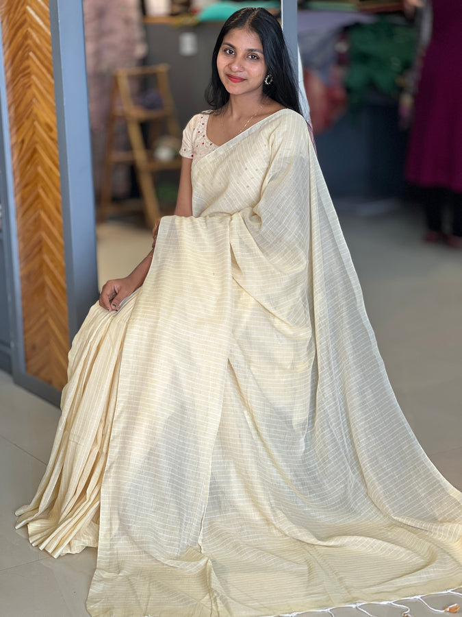 Stripe Patterned Cotton Saree | AHR135
