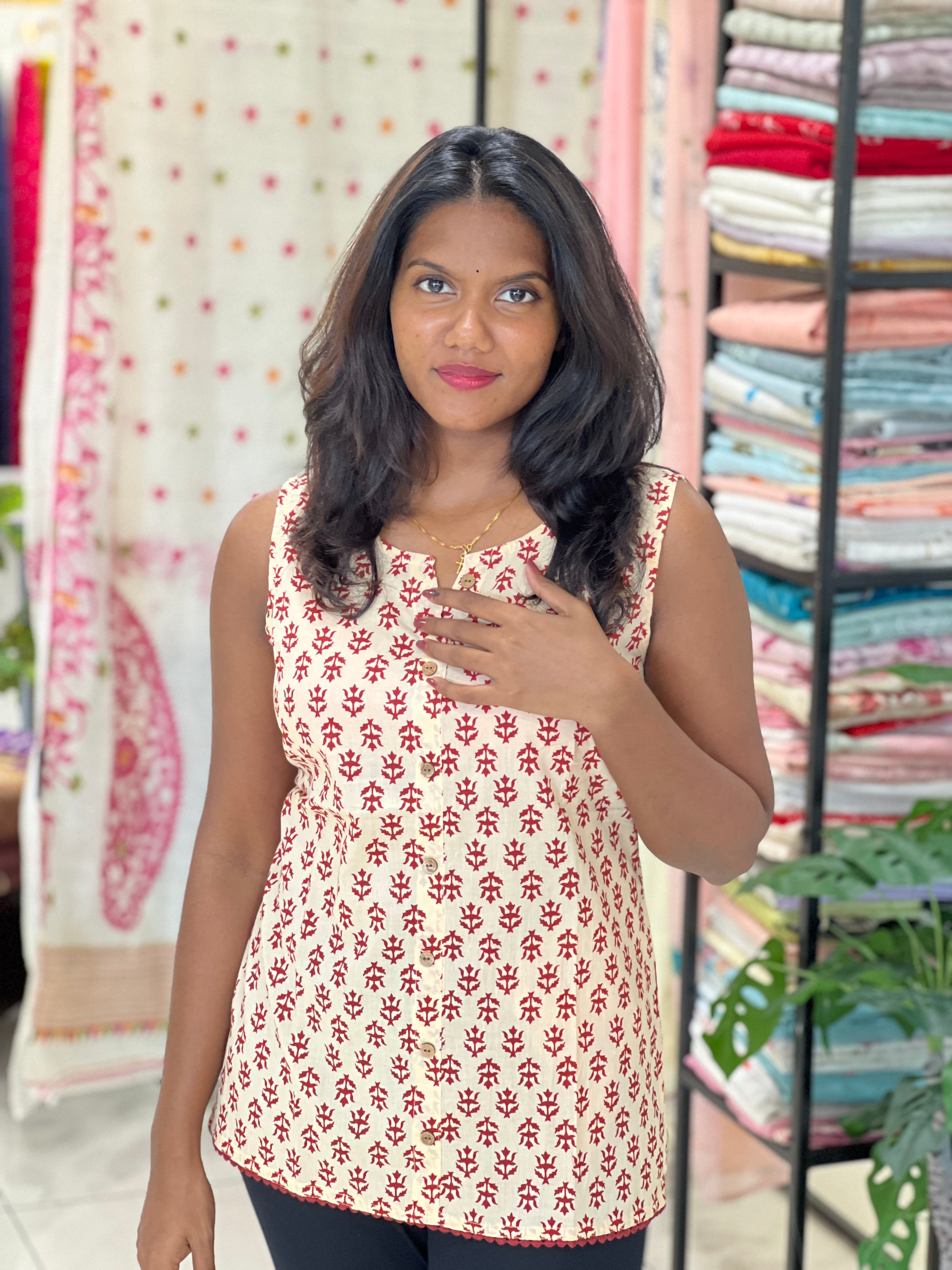 Printed Pattern Cotton Short Kurta |OMF171