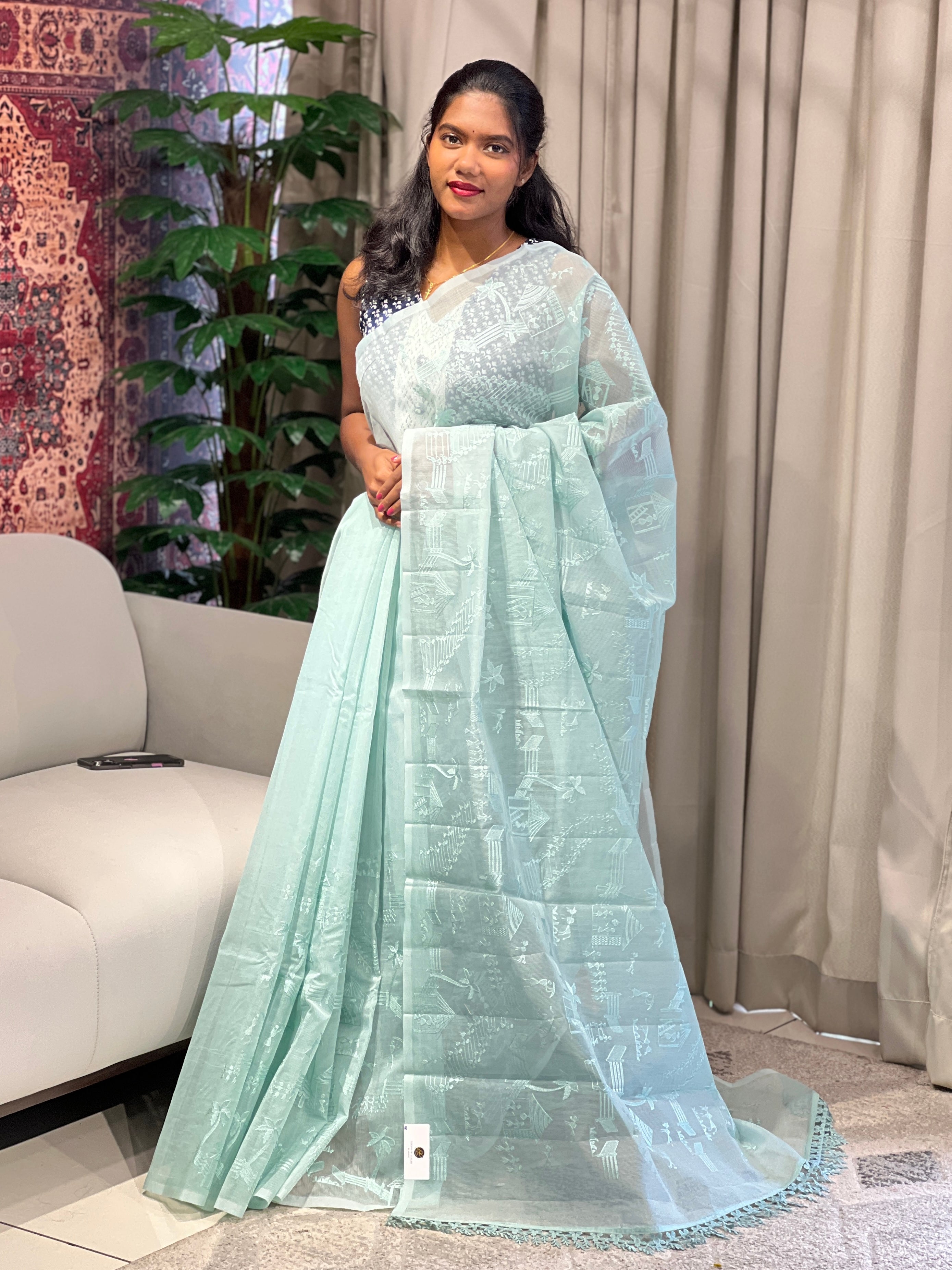 Warli Pattern Embroidery Detailed Supernet Kota Saree | YNG915