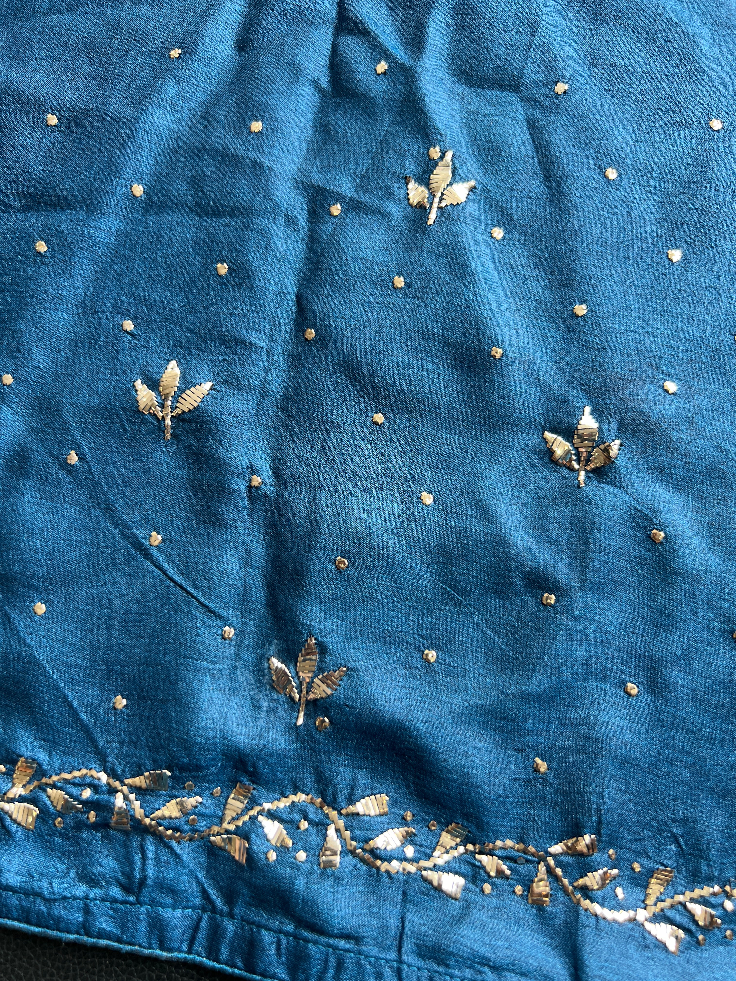 Block Printed Tussar Saree | AHR243