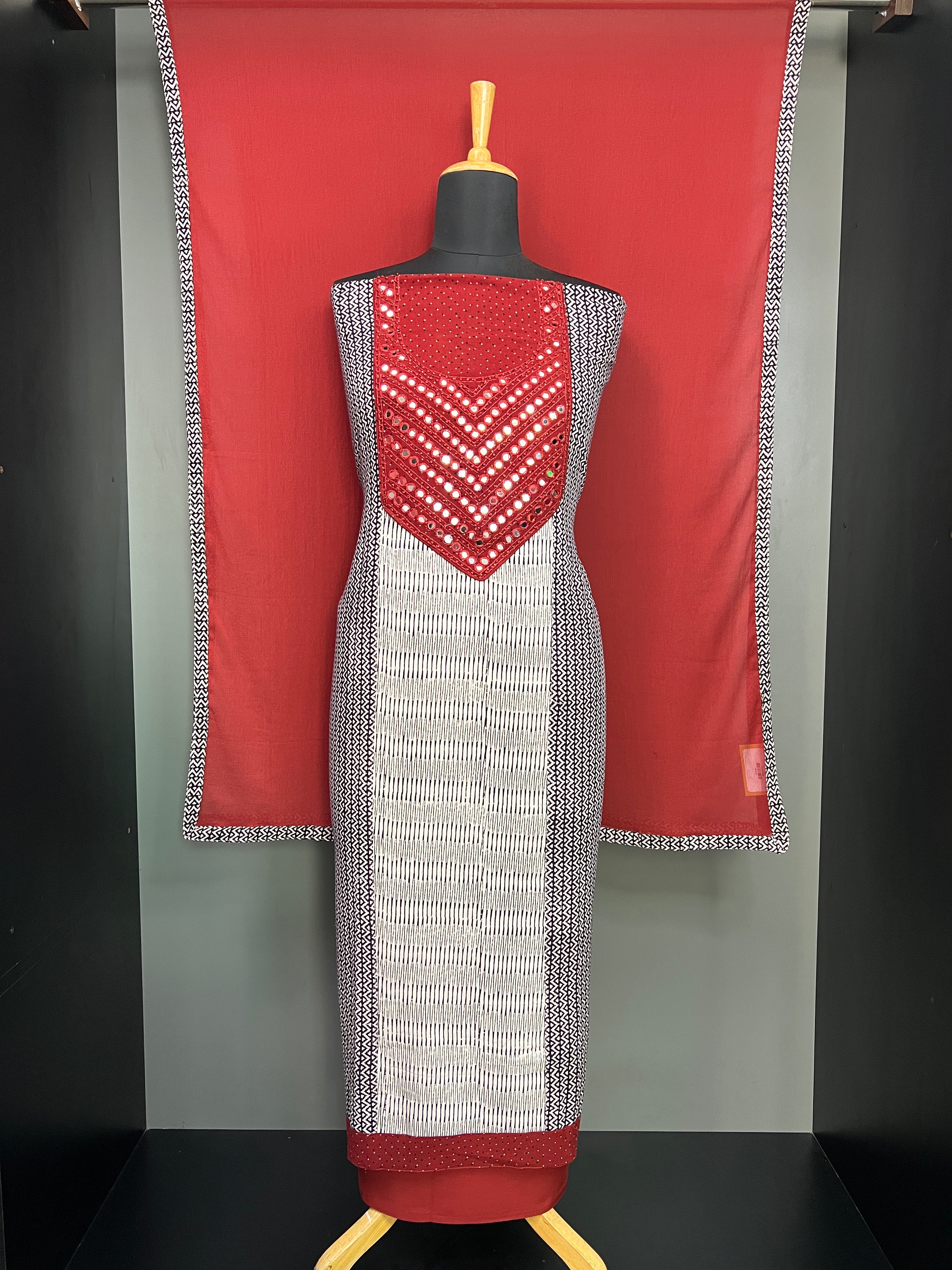 Geometric Print With Mirror Detailed Cotton Salwar Set | JSC528