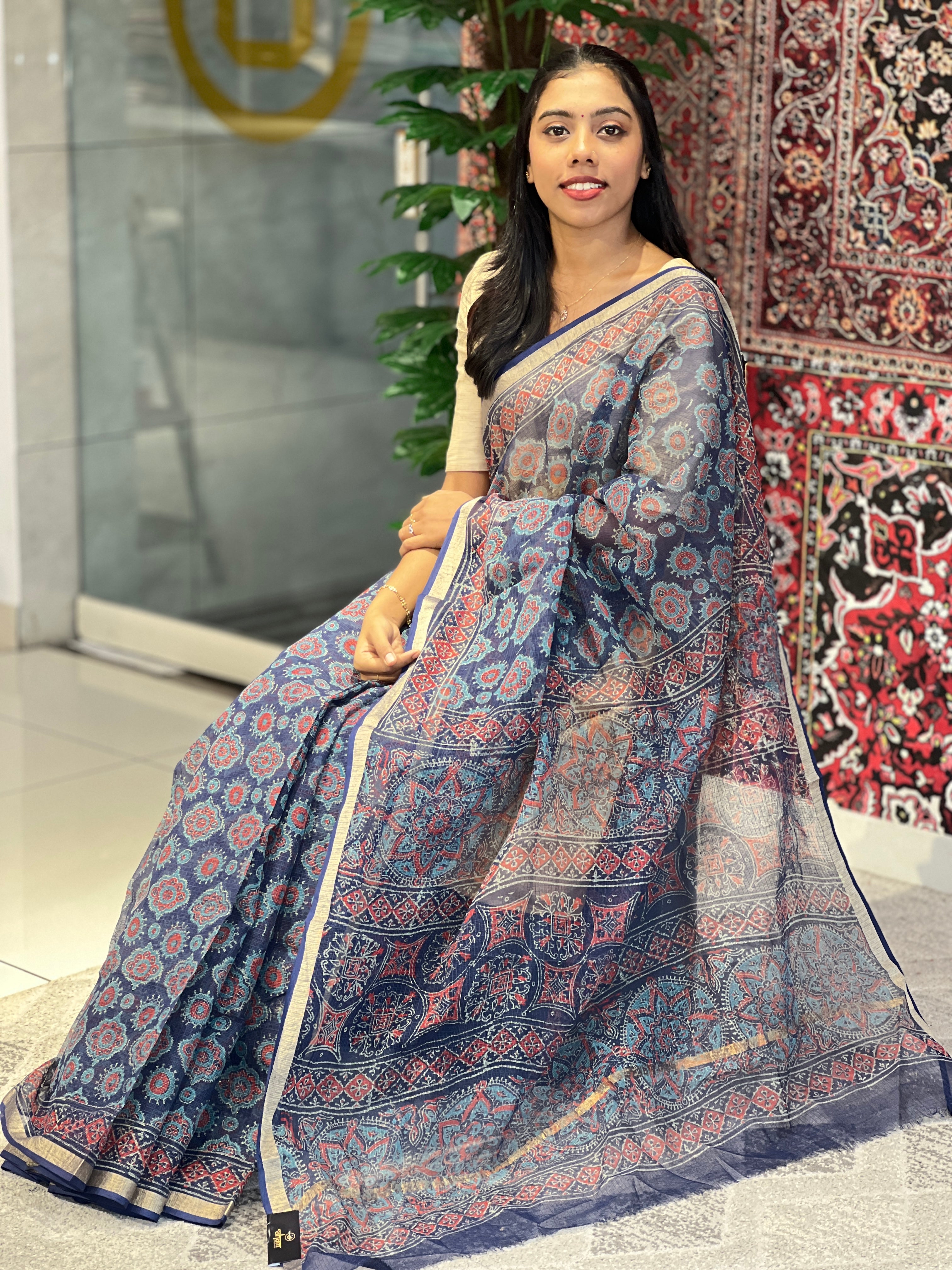 Screen Print With Zari Border Detailed Kota Saree | VFC489