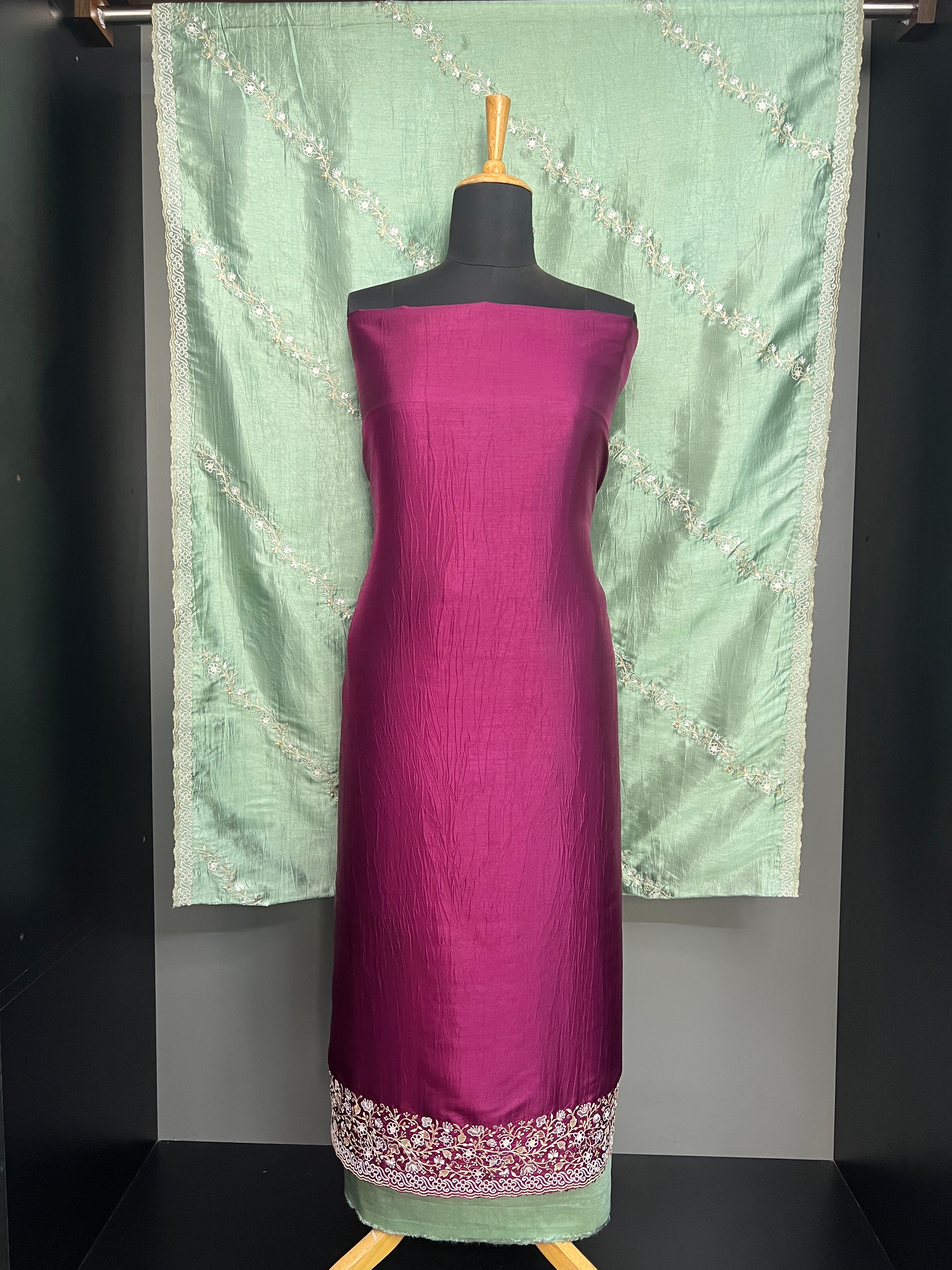 Embroidery Detailed Semi Tussar Salwar Set | SUN741