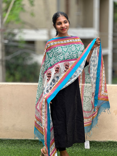 Block Printed Cotton Blended Dupatta | AHR133