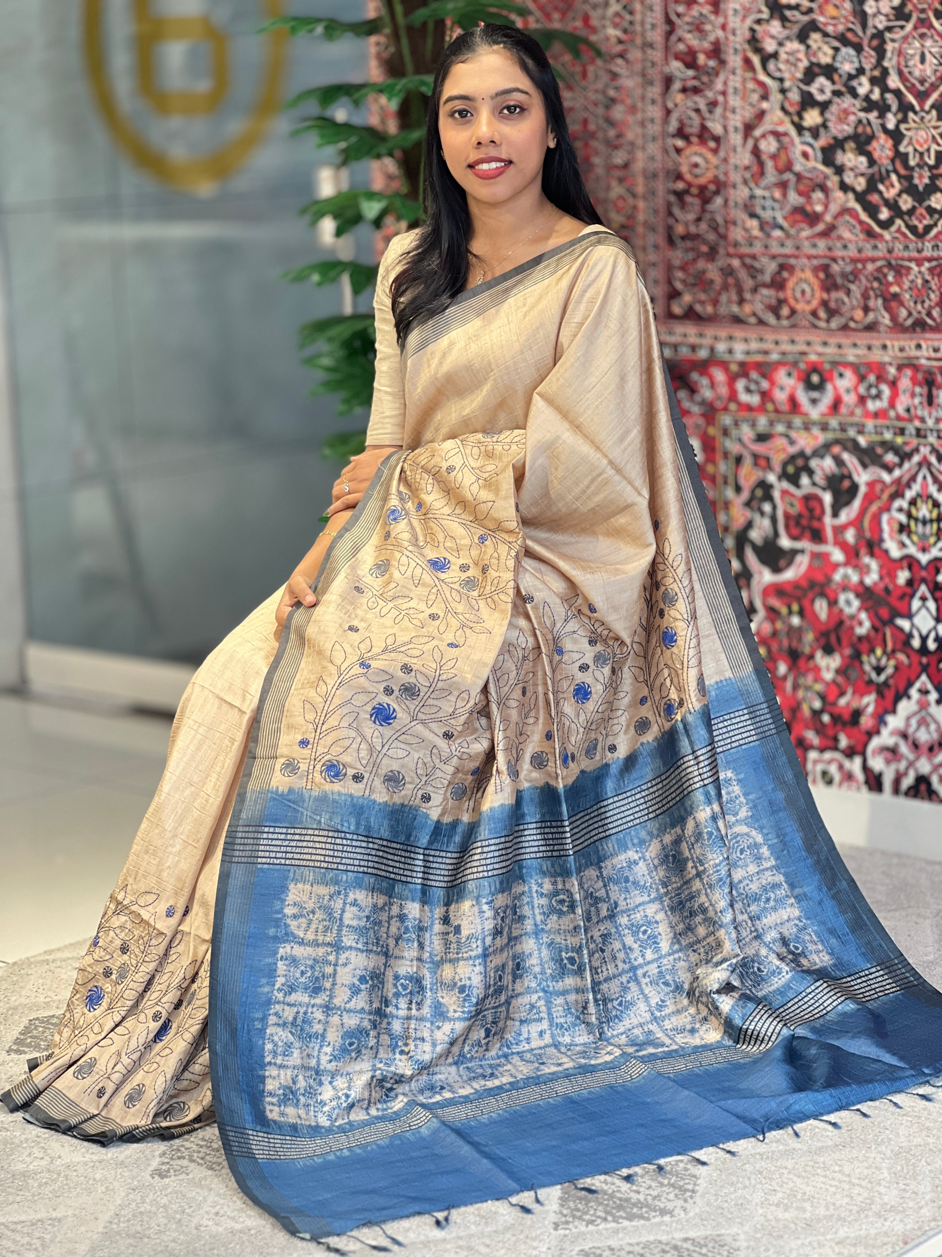 Machine Embroidery Semi Tussar Saree | SSN174
