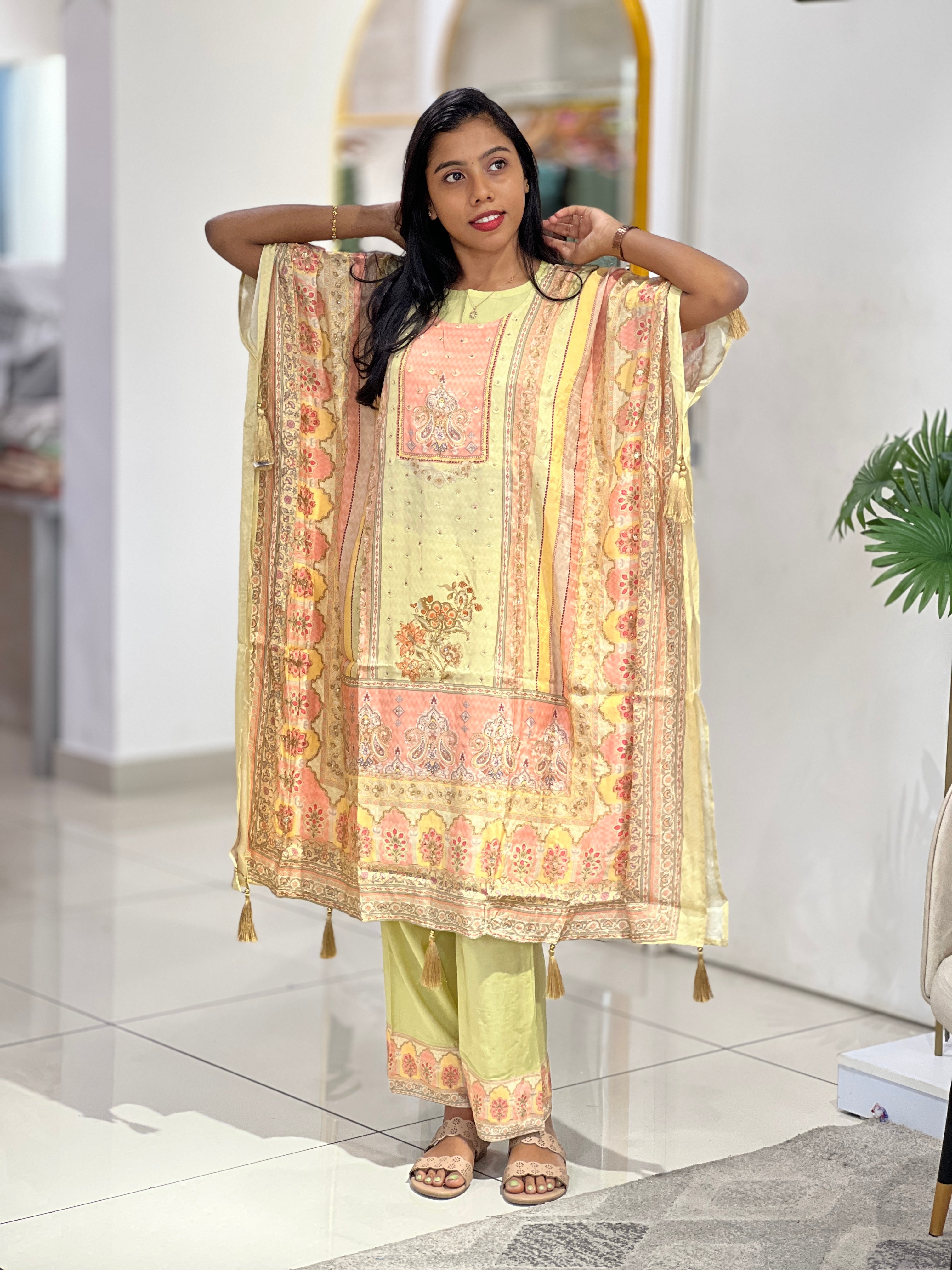 Traditional Printed Pattern Muslin Finish Kaftan Set | SAD103