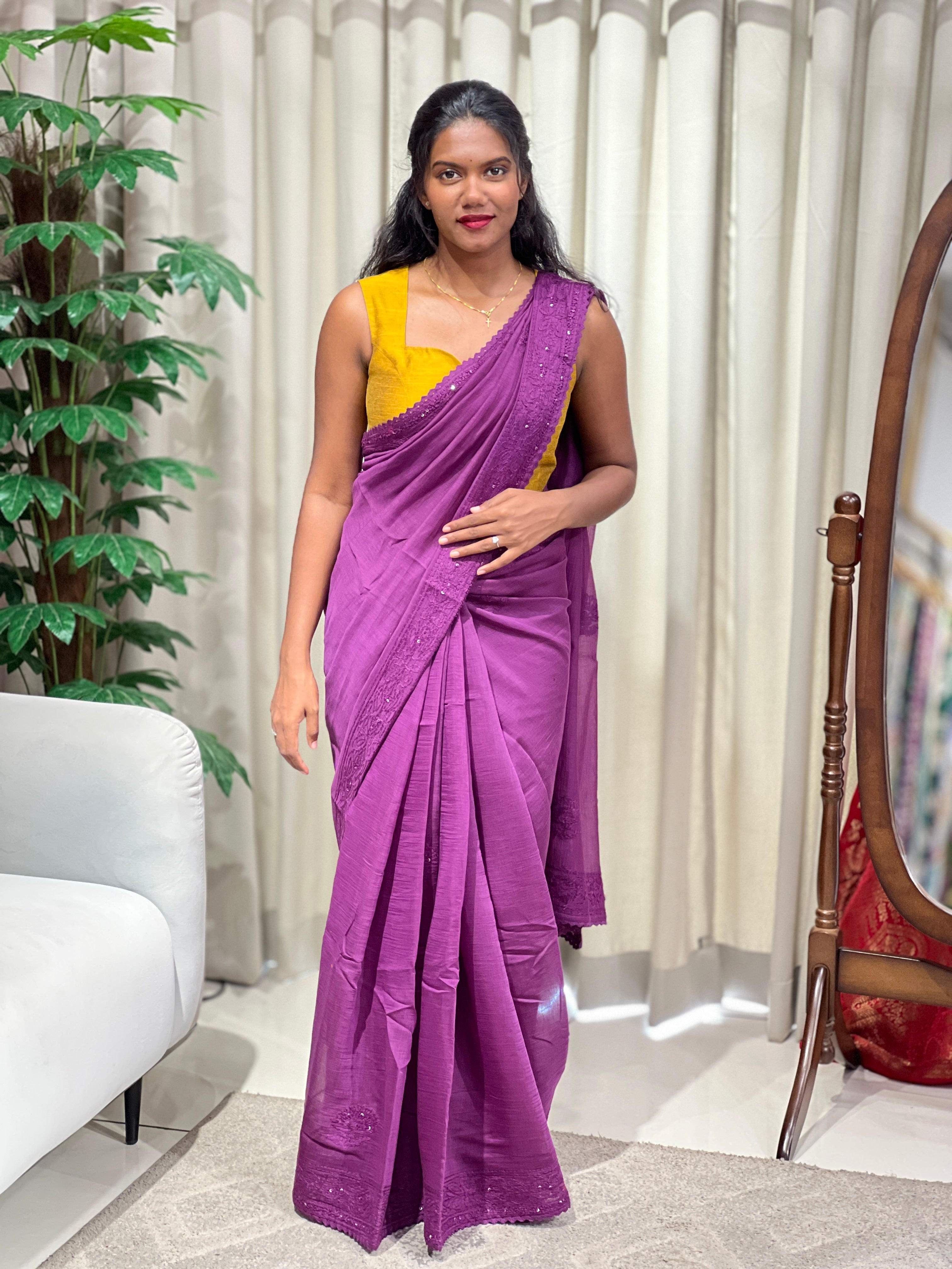 Chikankari Work Detailed Mul Cotton Saree | GMA185