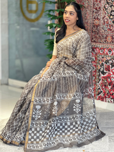 Screen Print With Zari Border Detailed Kota Saree | VFC491