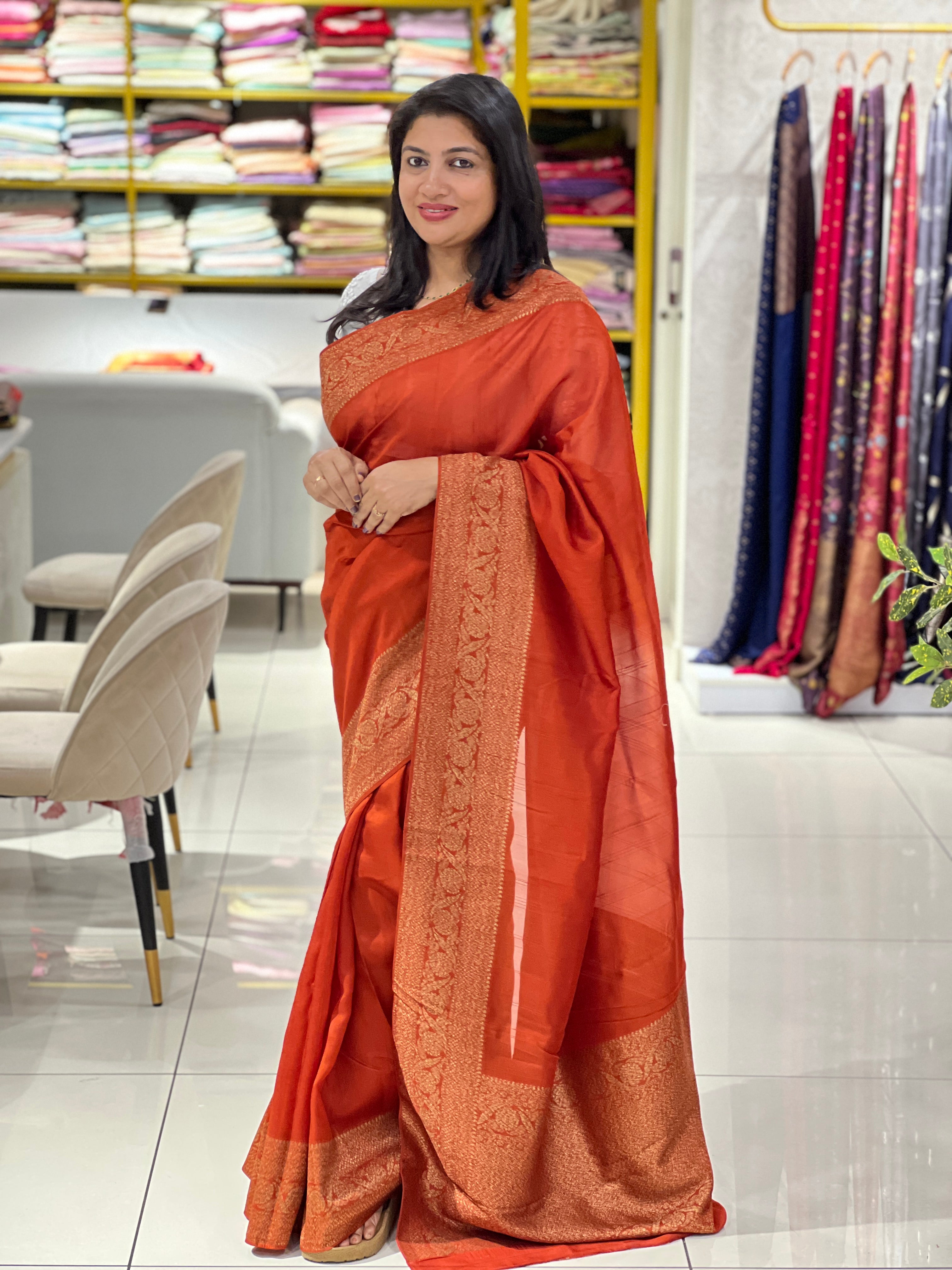 Banarasi Weaved Power Loom Semi Tussar Finish Saree | YNG1252