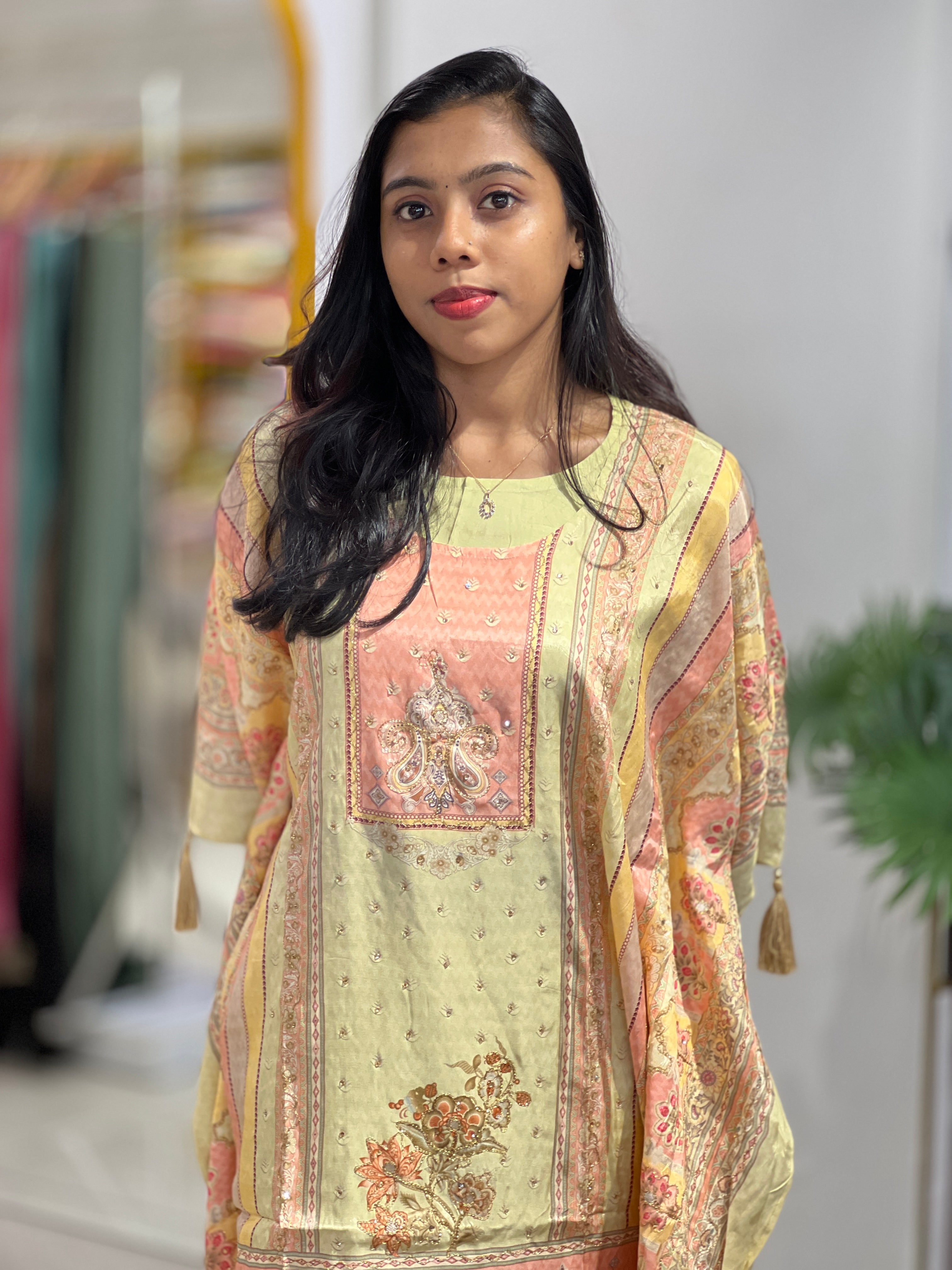 Traditional Printed Pattern Muslin Finish Kaftan Set | SAD103