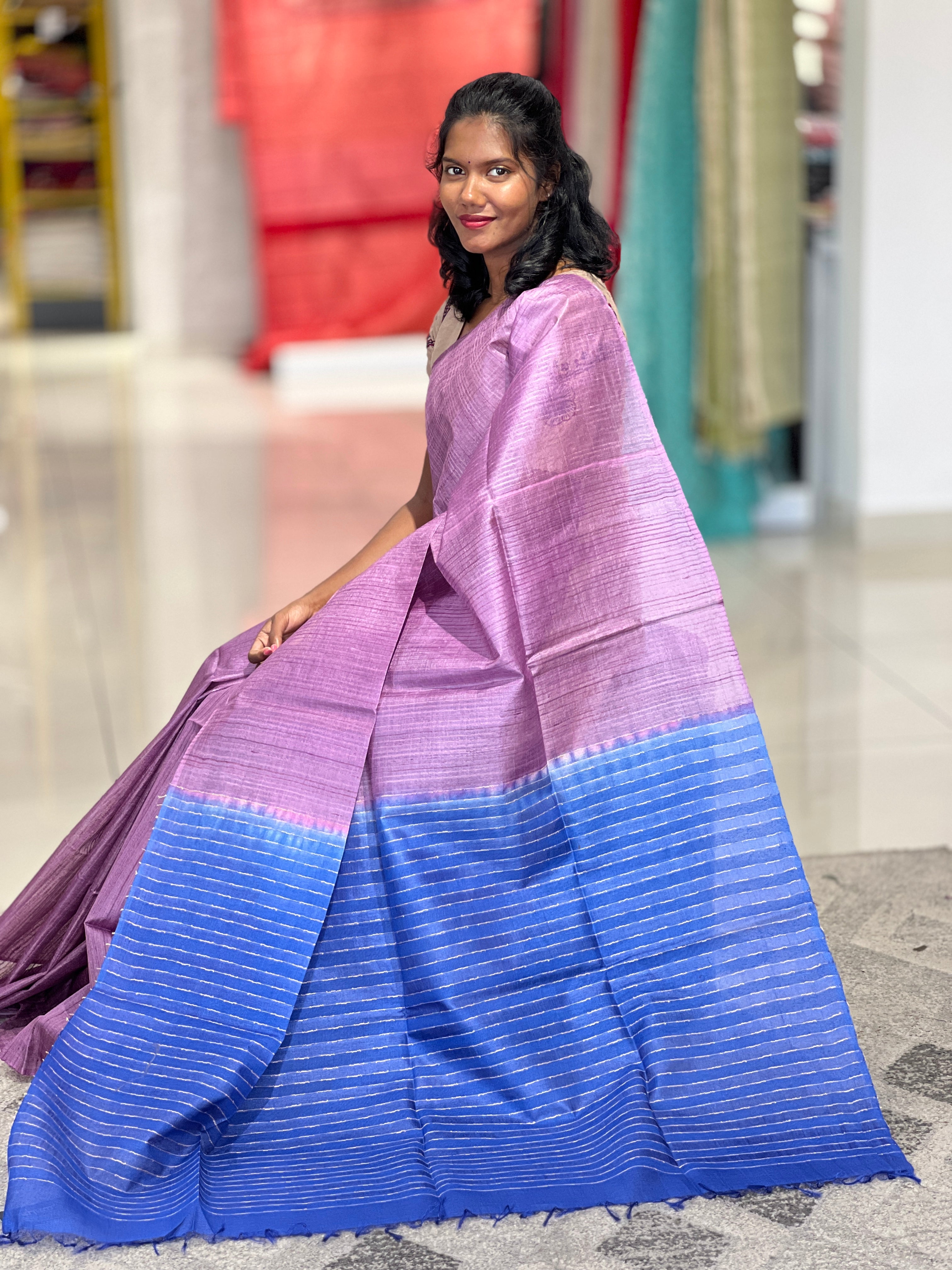Kesiya Weaving Patterned Noil Tussar Finish Saree  |  MNH442
