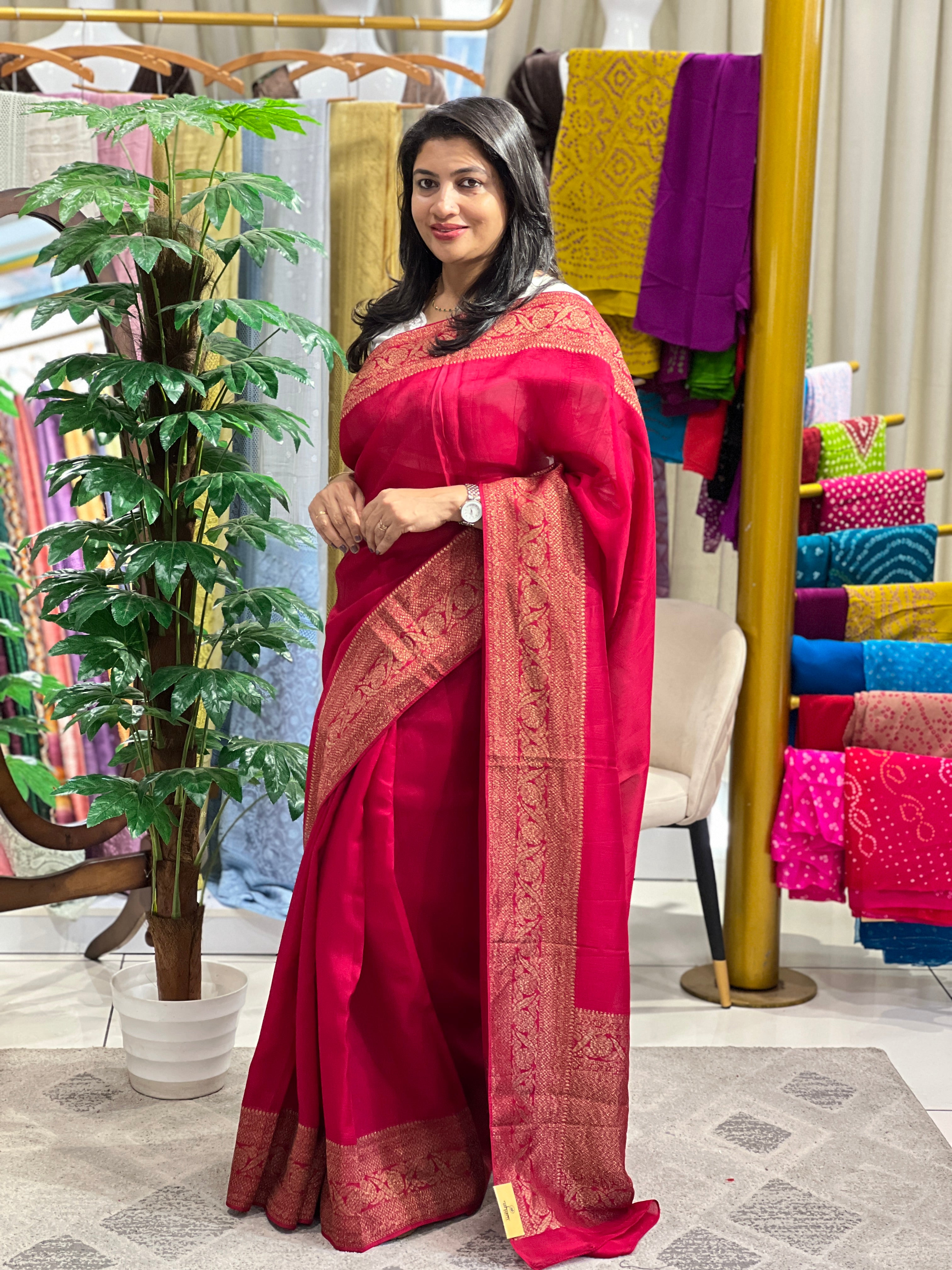 Banarasi Weaved Power Loom Semi Tussar Finish Saree |YNG1256