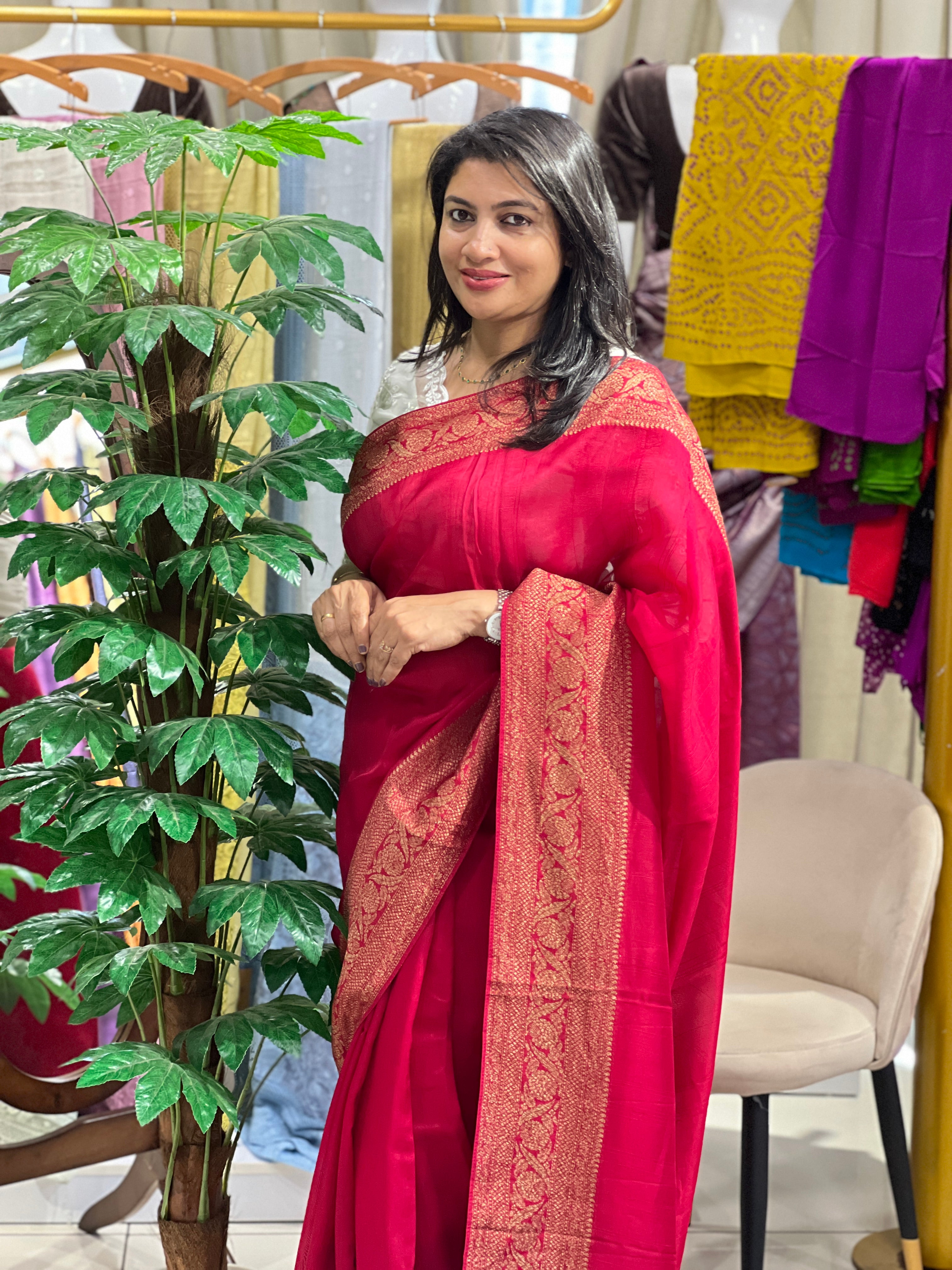 Banarasi Weaved Power Loom Semi Tussar Finish Saree |YNG1256