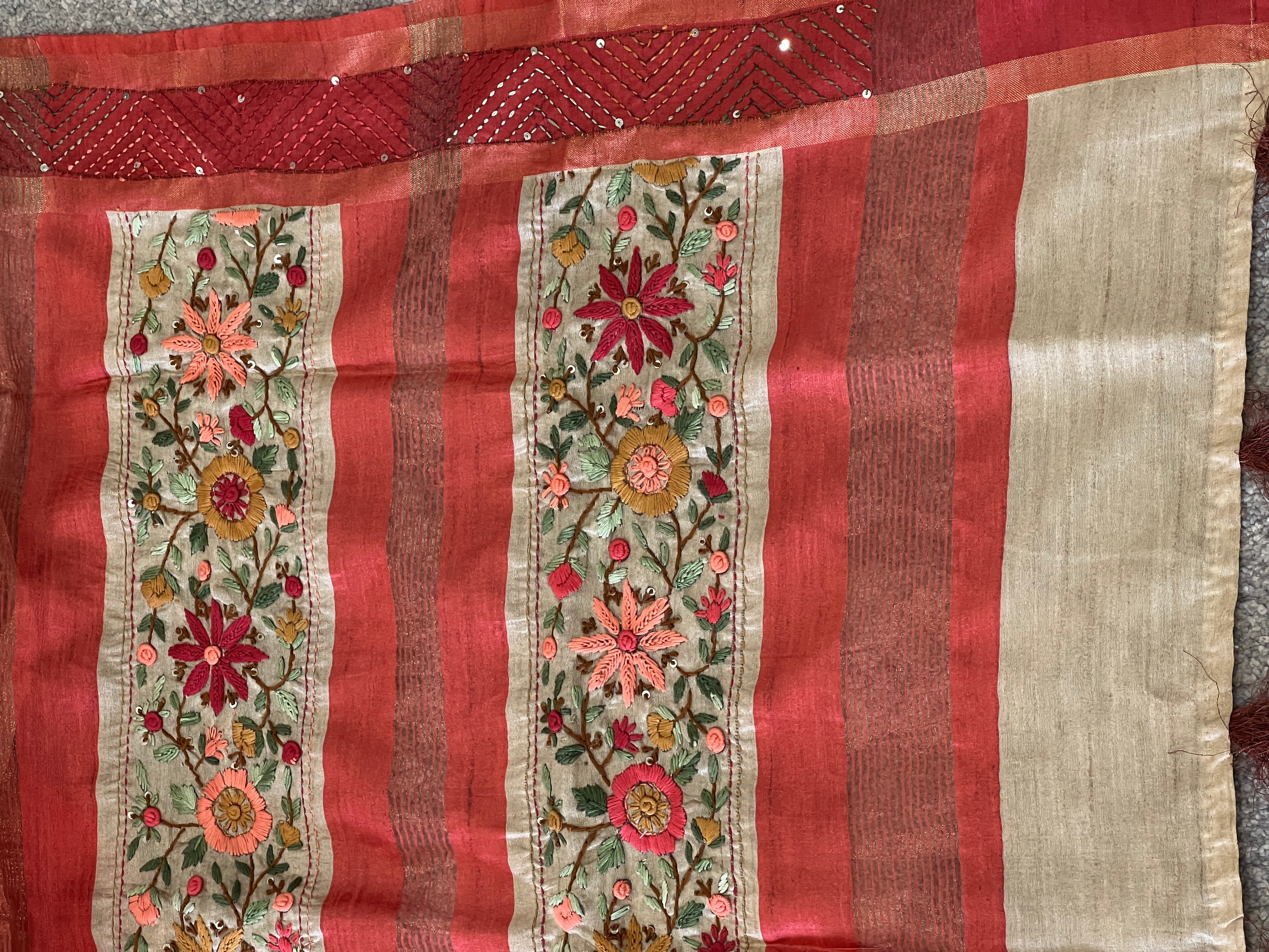 Floral Embroidered Tussar Finish Saree | BLD571