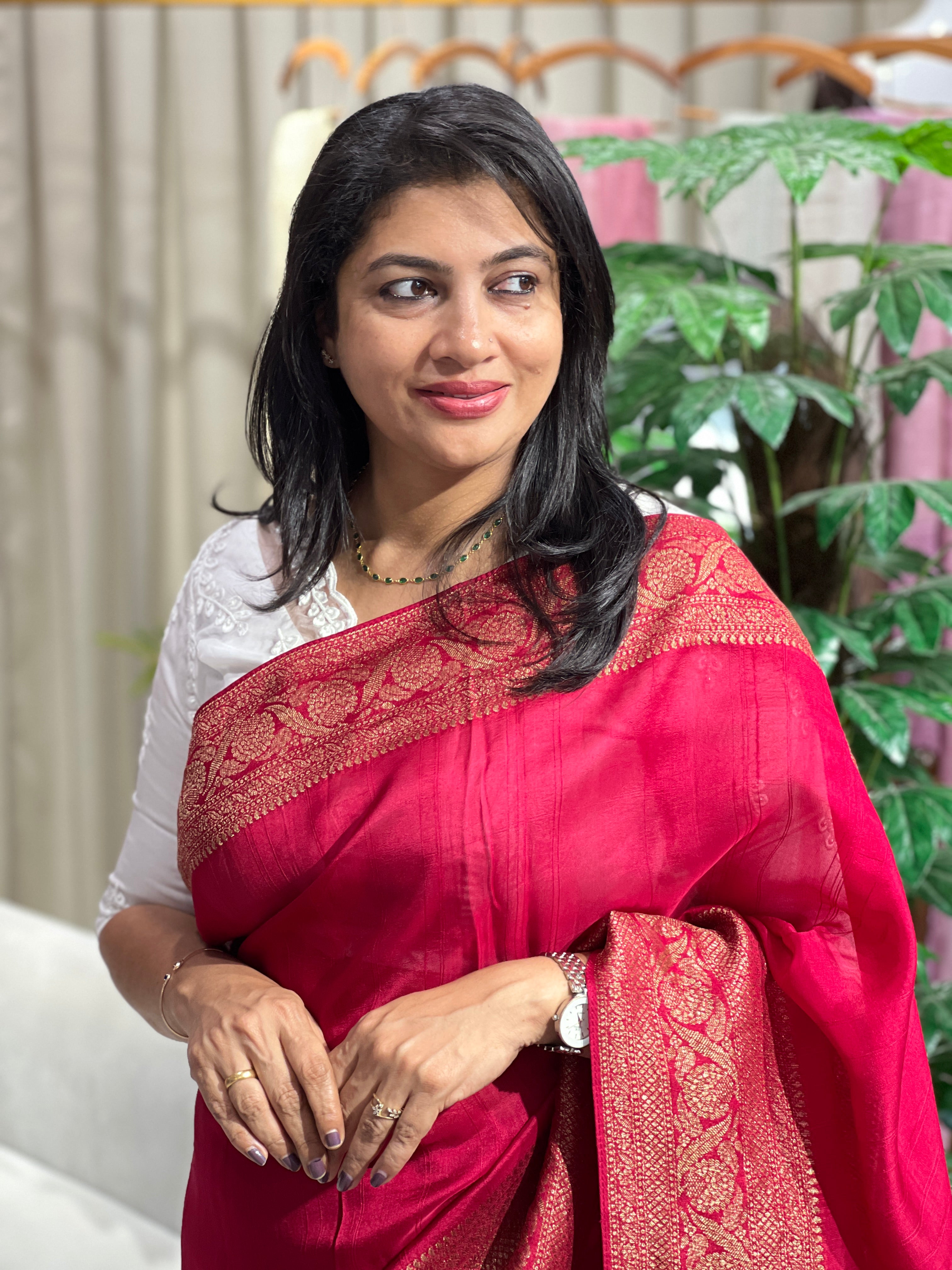Banarasi Weaved Power Loom Semi Tussar Finish Saree |YNG1256