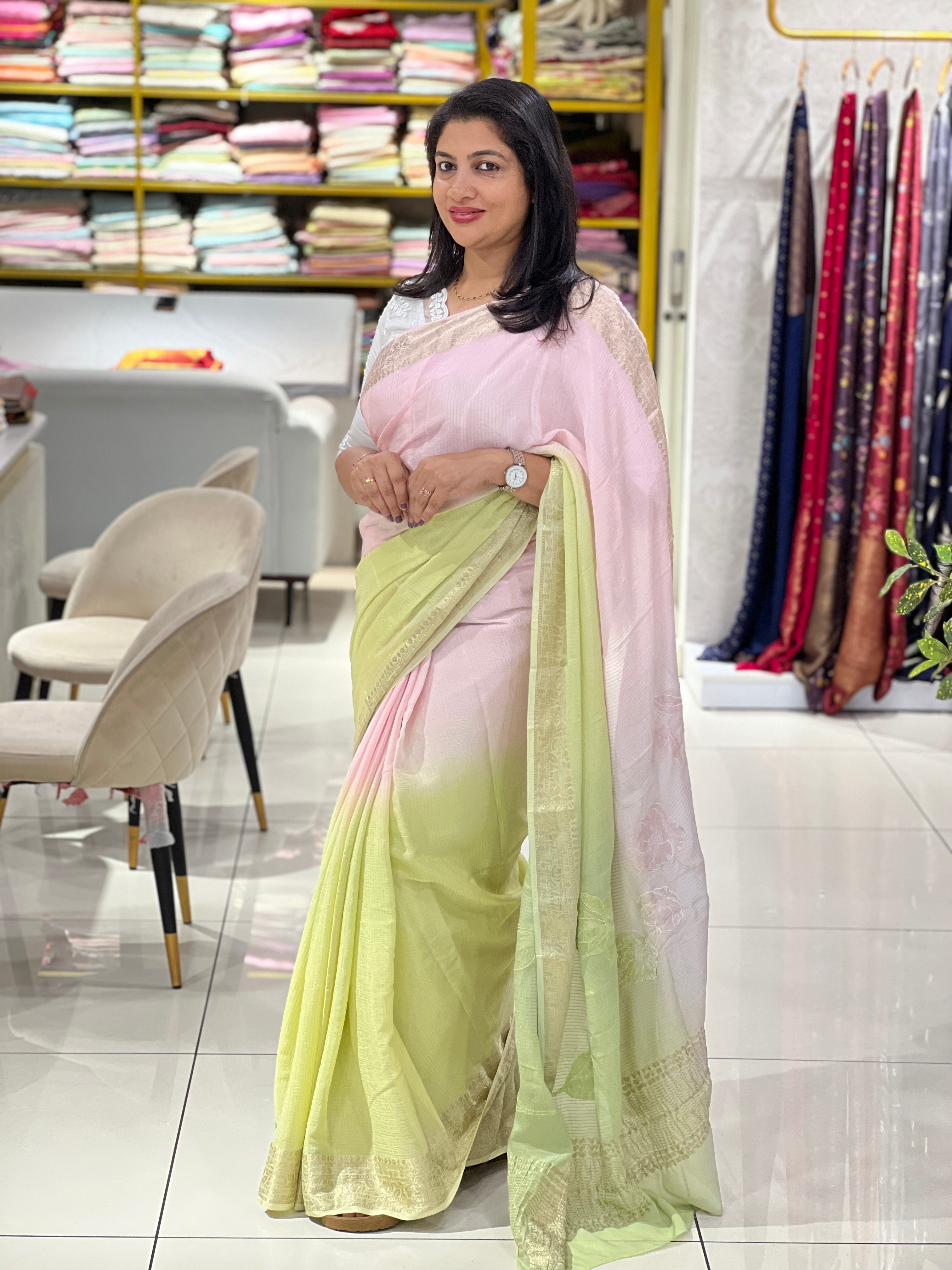 Applique Worked Tissue Saree | MM518