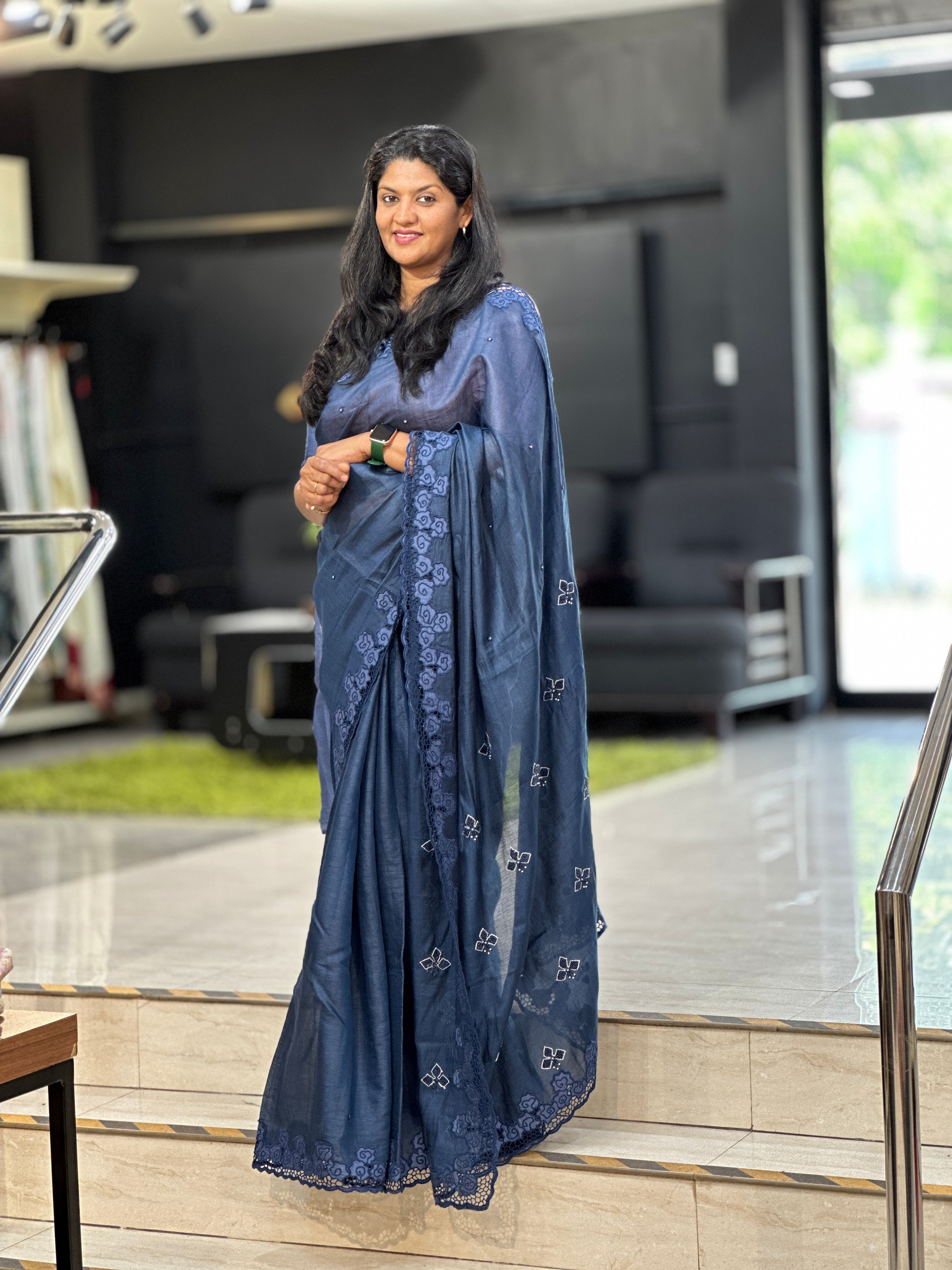 Twine Cut Work & Applique Detailed Bamboo Tussar Saree | TC469