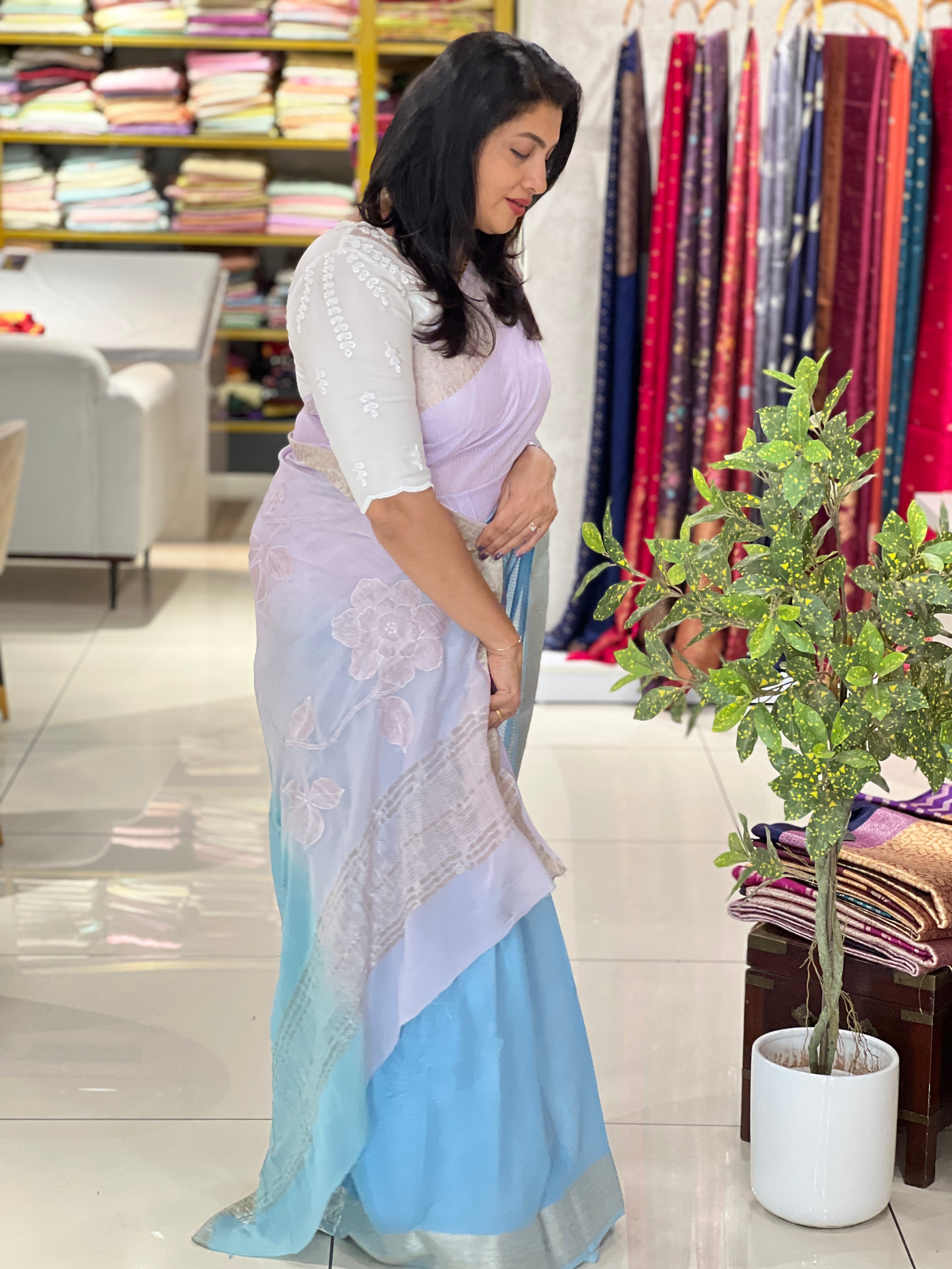 Applique Worked Tissue Saree | MM520