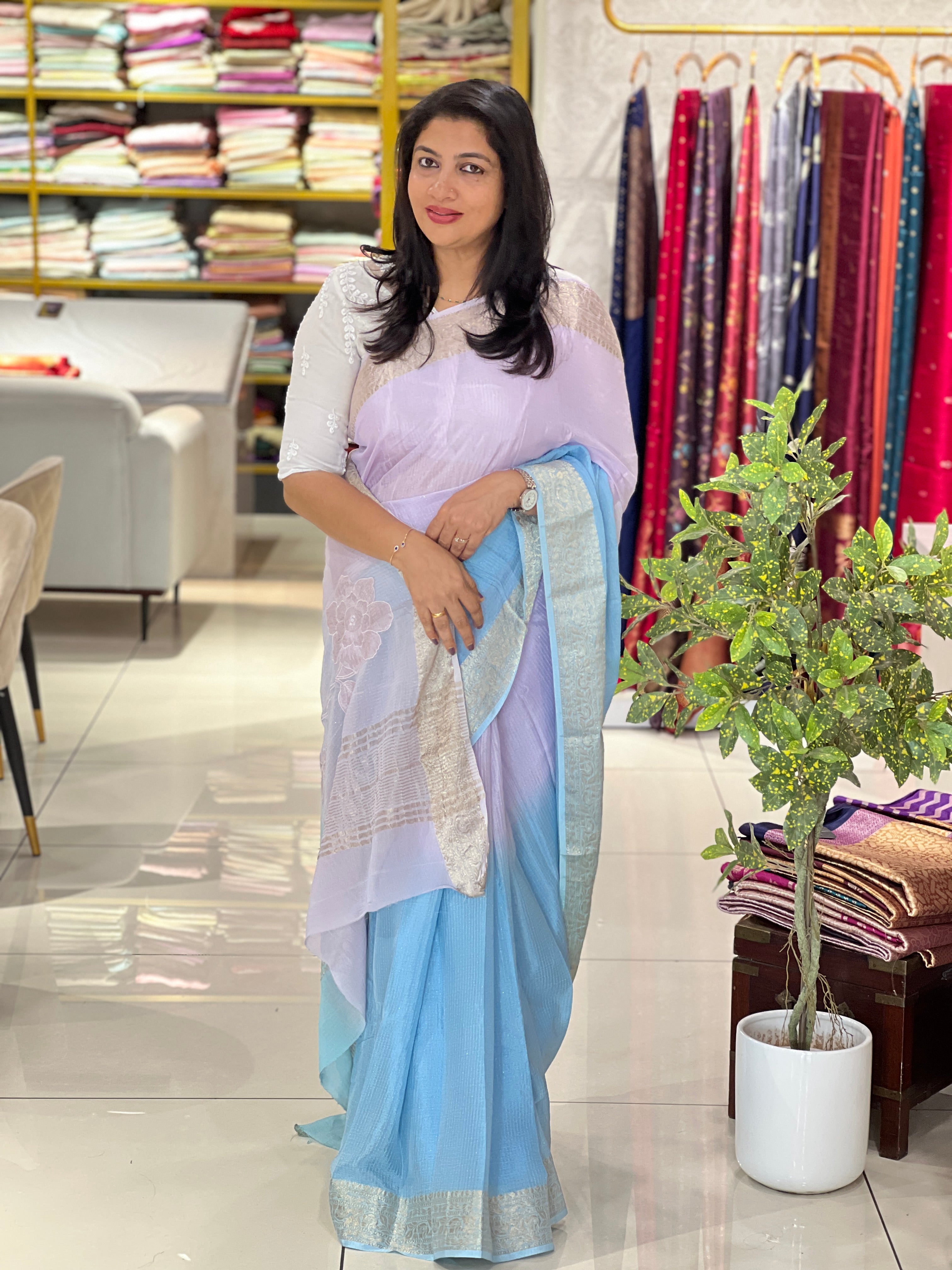 Applique Worked Tissue Saree | MM520