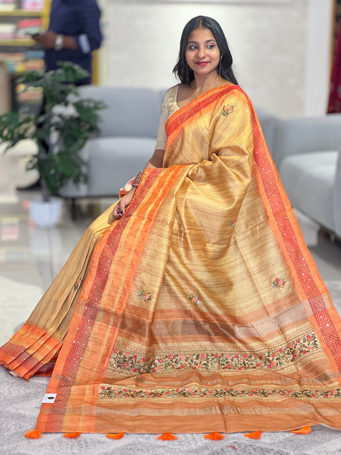 Floral Embroidered Semi Silk Saree | BLD577