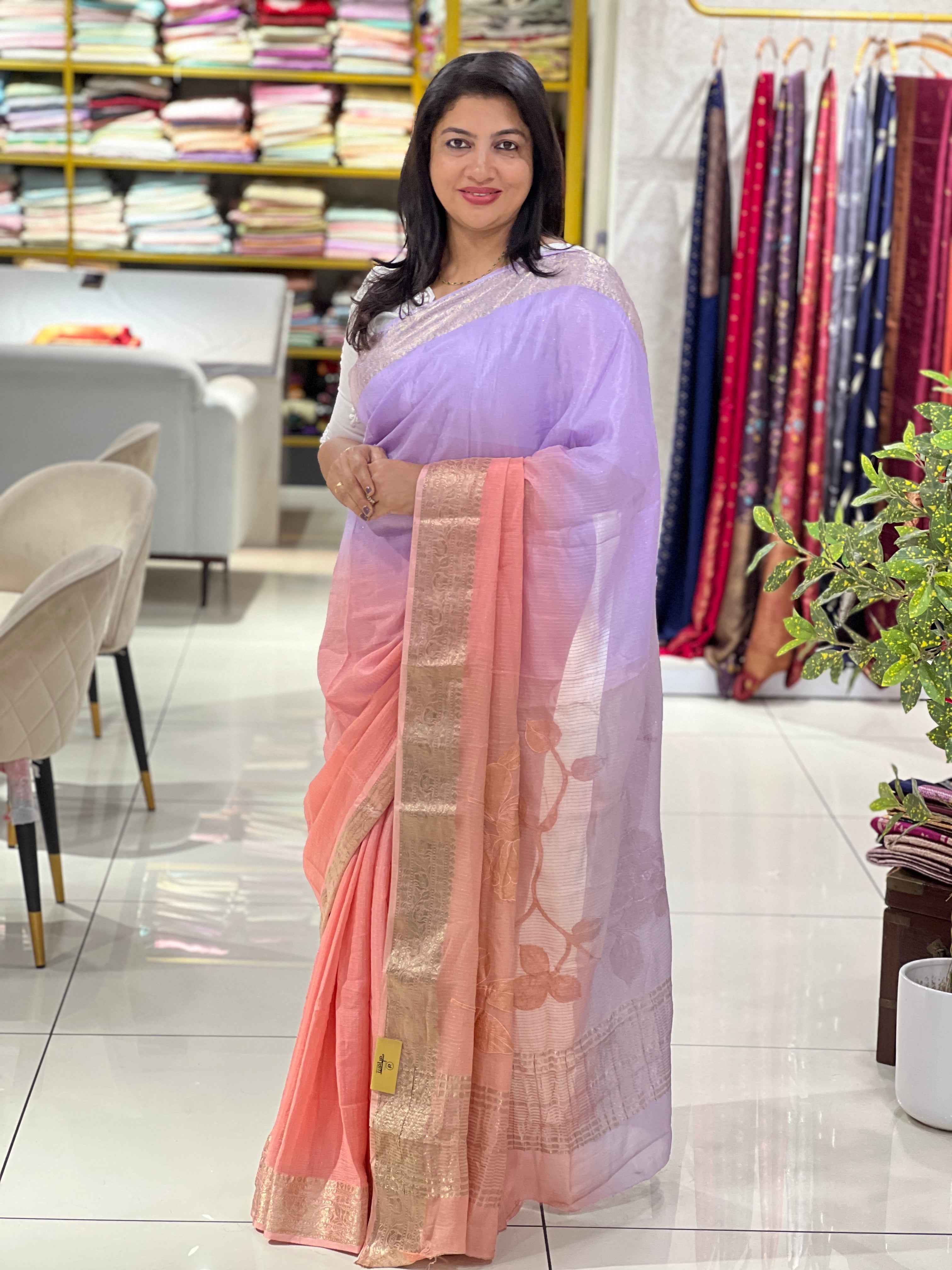 Applique Worked Tissue Saree | MM519